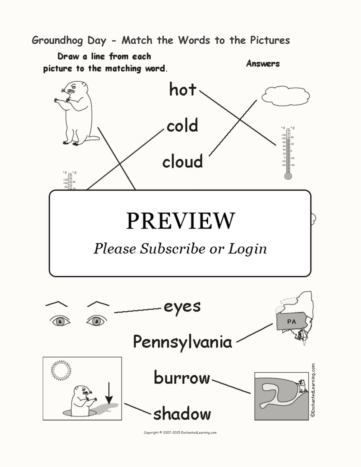 Groundhog Day - Match the Words to the Pictures interactive worksheet page 2