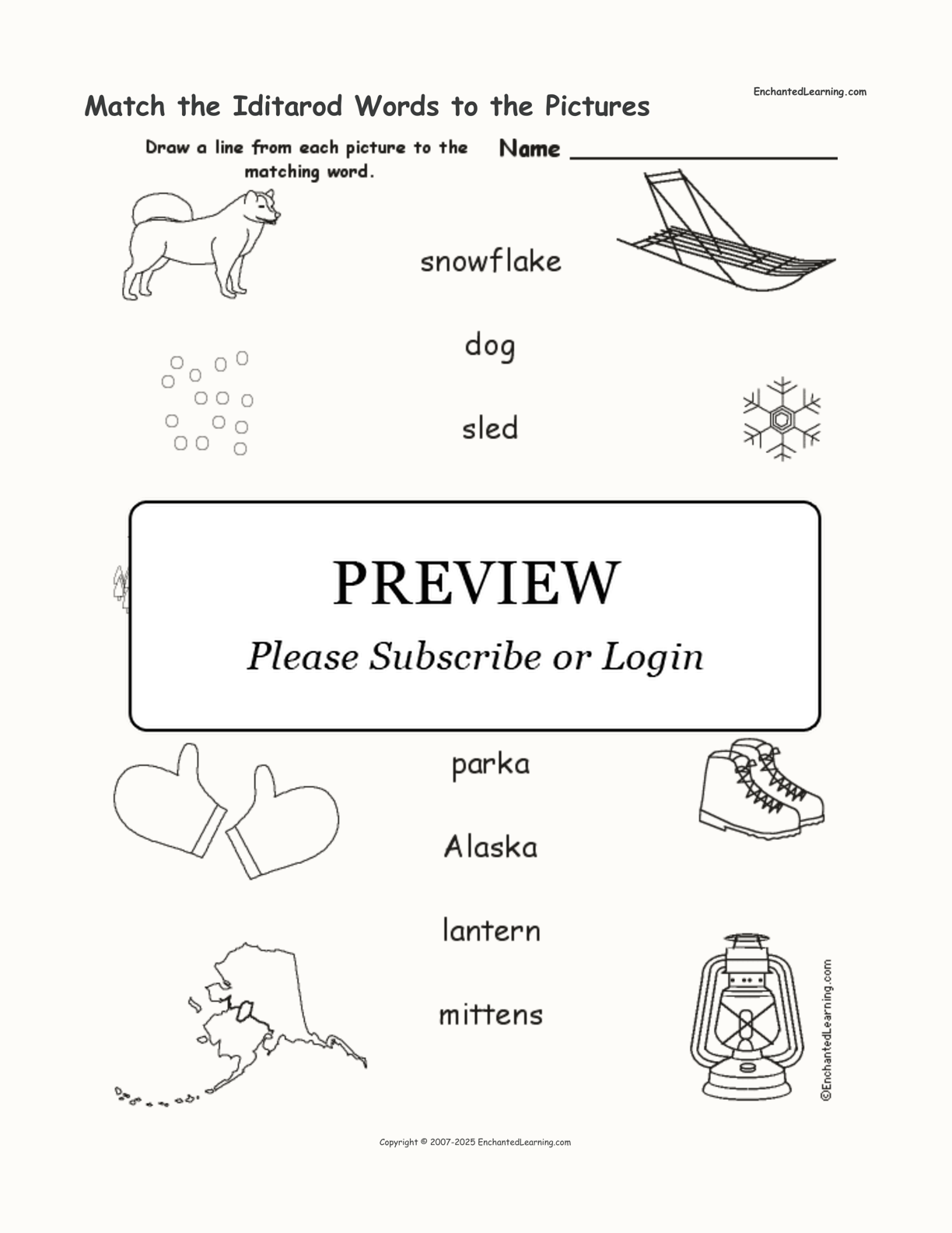 Match the Iditarod Words to the Pictures interactive worksheet page 1