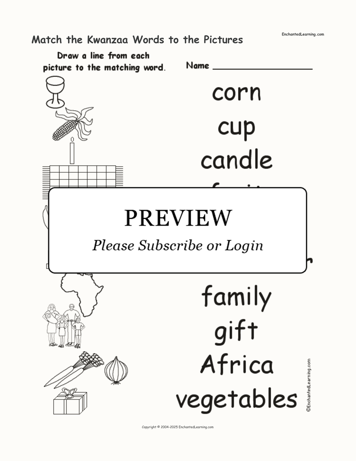 Match the Kwanzaa Words to the Pictures interactive worksheet page 1