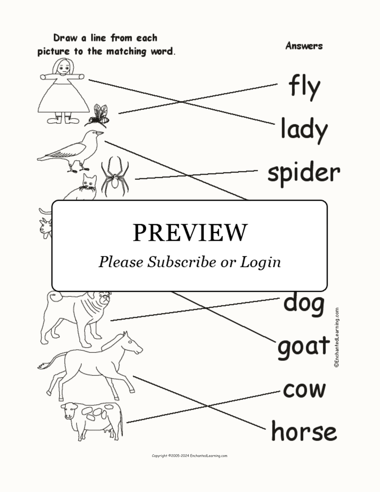 Match 'The Old Lady and the Fly' Words to the Pictures interactive worksheet page 2