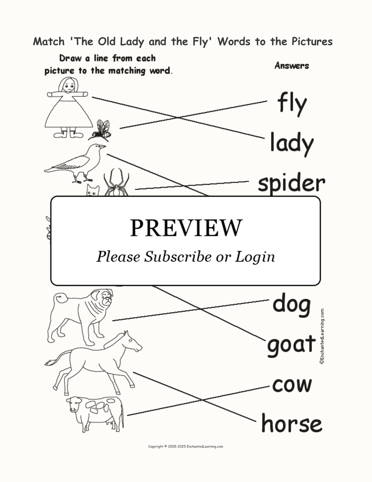 Match 'The Old Lady and the Fly' Words to the Pictures interactive worksheet page 2