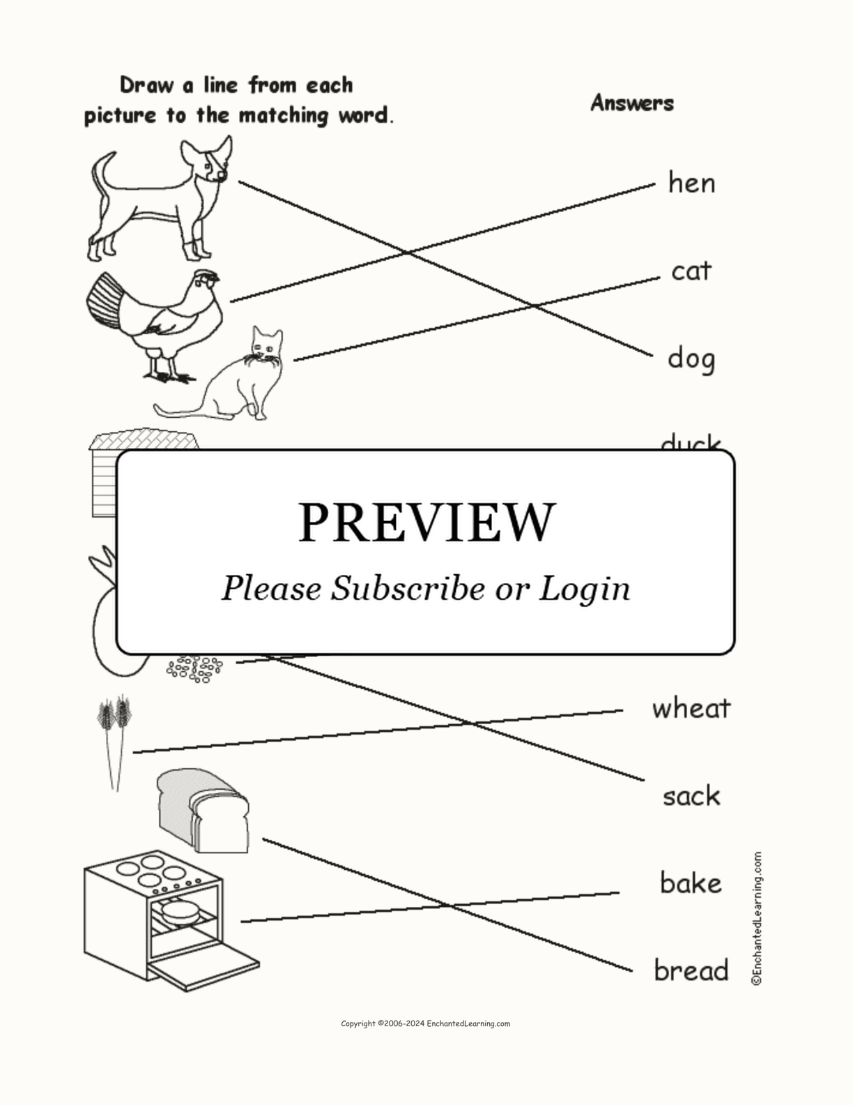 Match 'The Little Red Hen' Words to the Pictures interactive worksheet page 2