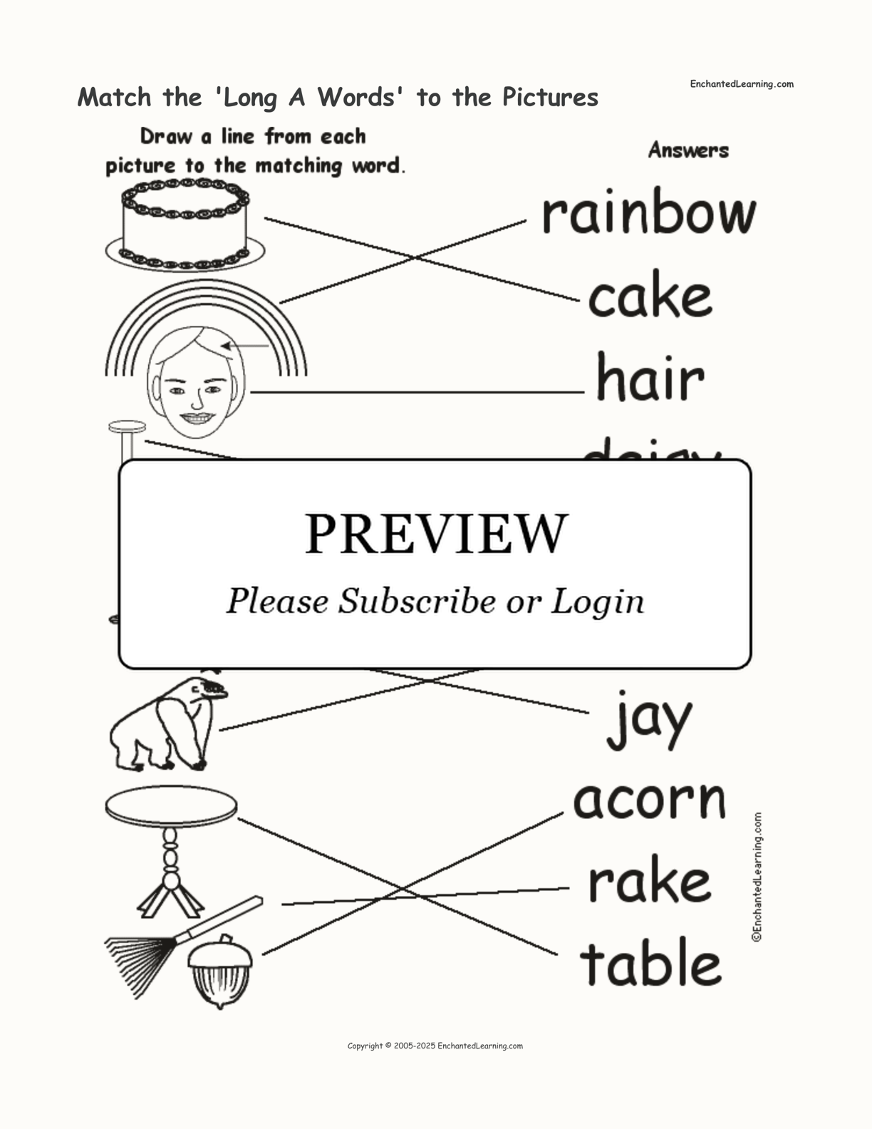 Match the 'Long A Words' to the Pictures interactive worksheet page 2