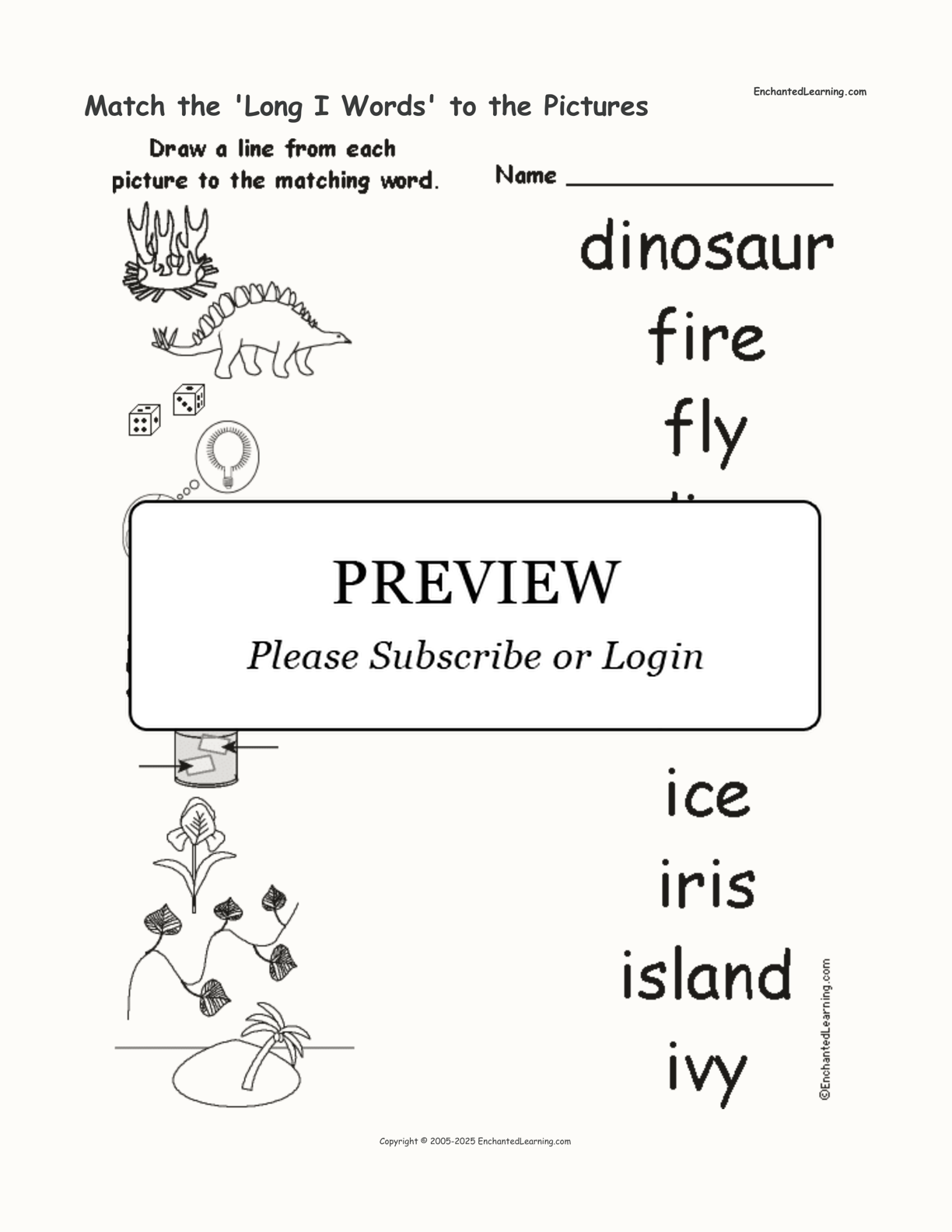 Match the 'Long I Words' to the Pictures interactive worksheet page 1