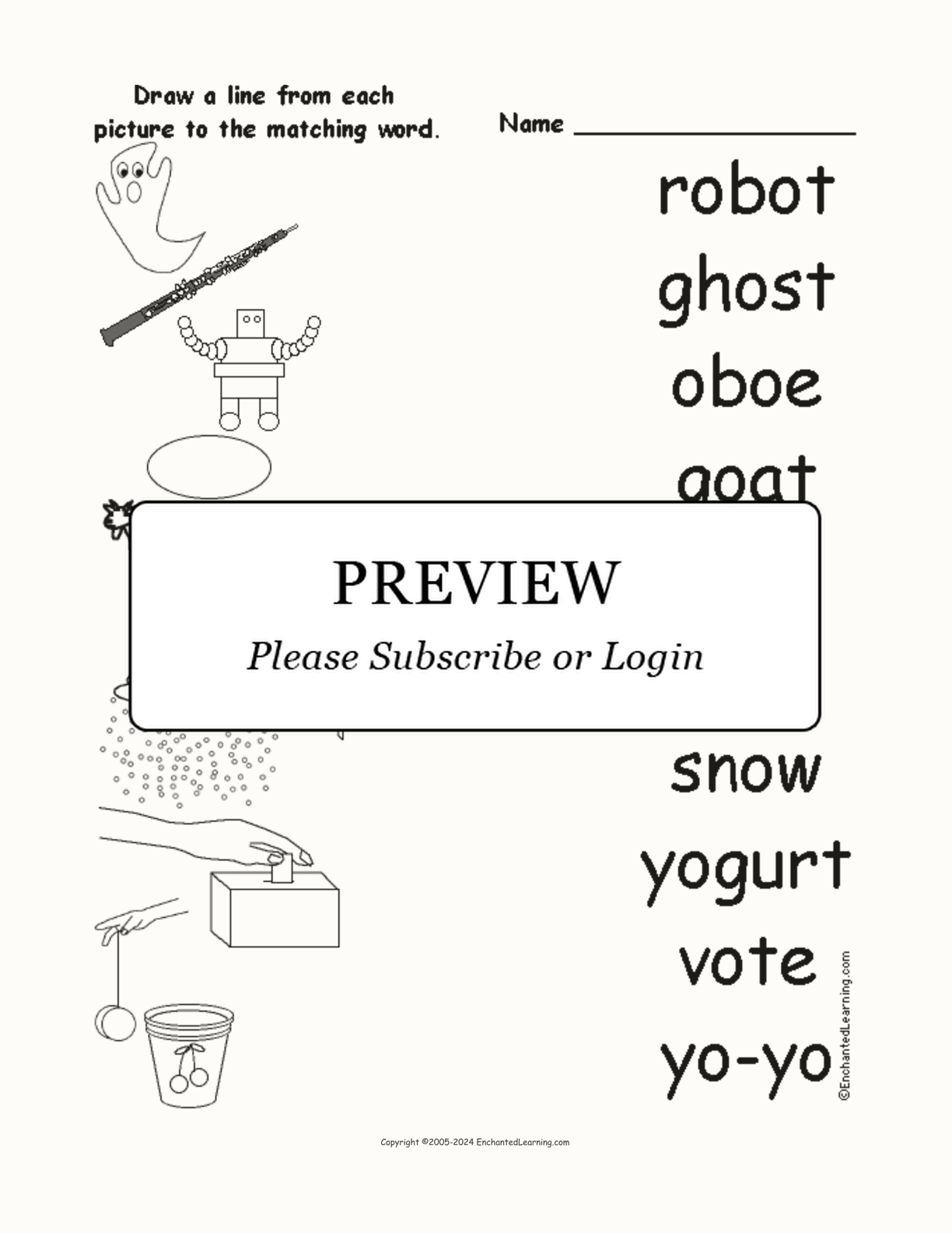 Match the 'Long O Words' to the Pictures interactive worksheet page 1