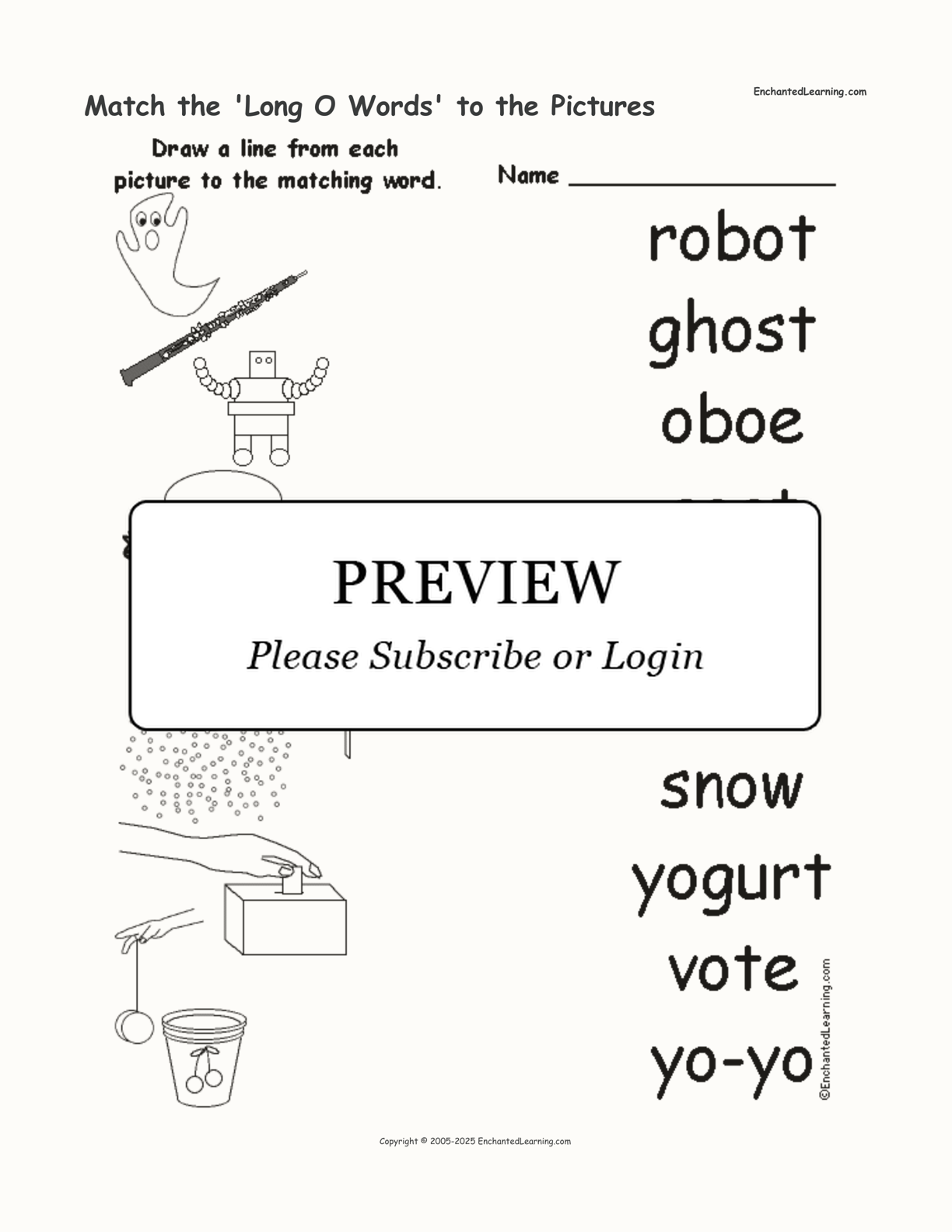 Match the 'Long O Words' to the Pictures interactive worksheet page 1