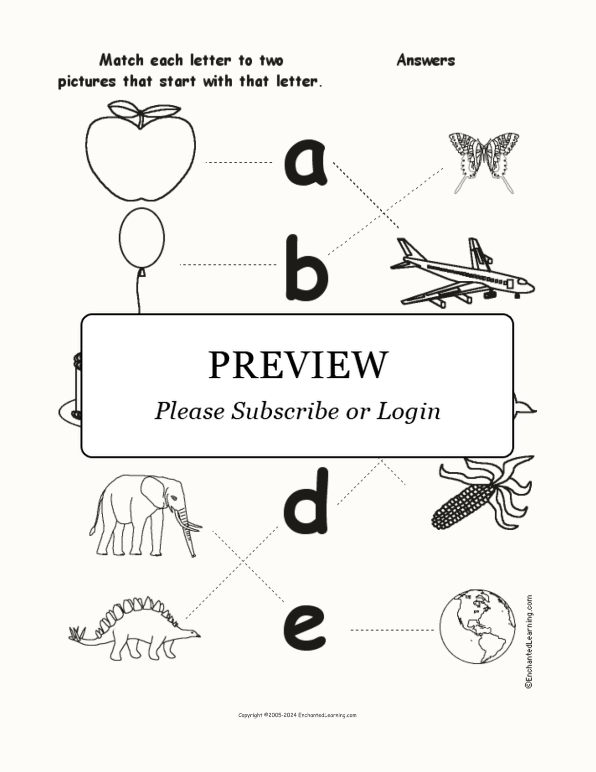 Match the Lower Case Letters A-E to the Pictures interactive worksheet page 2
