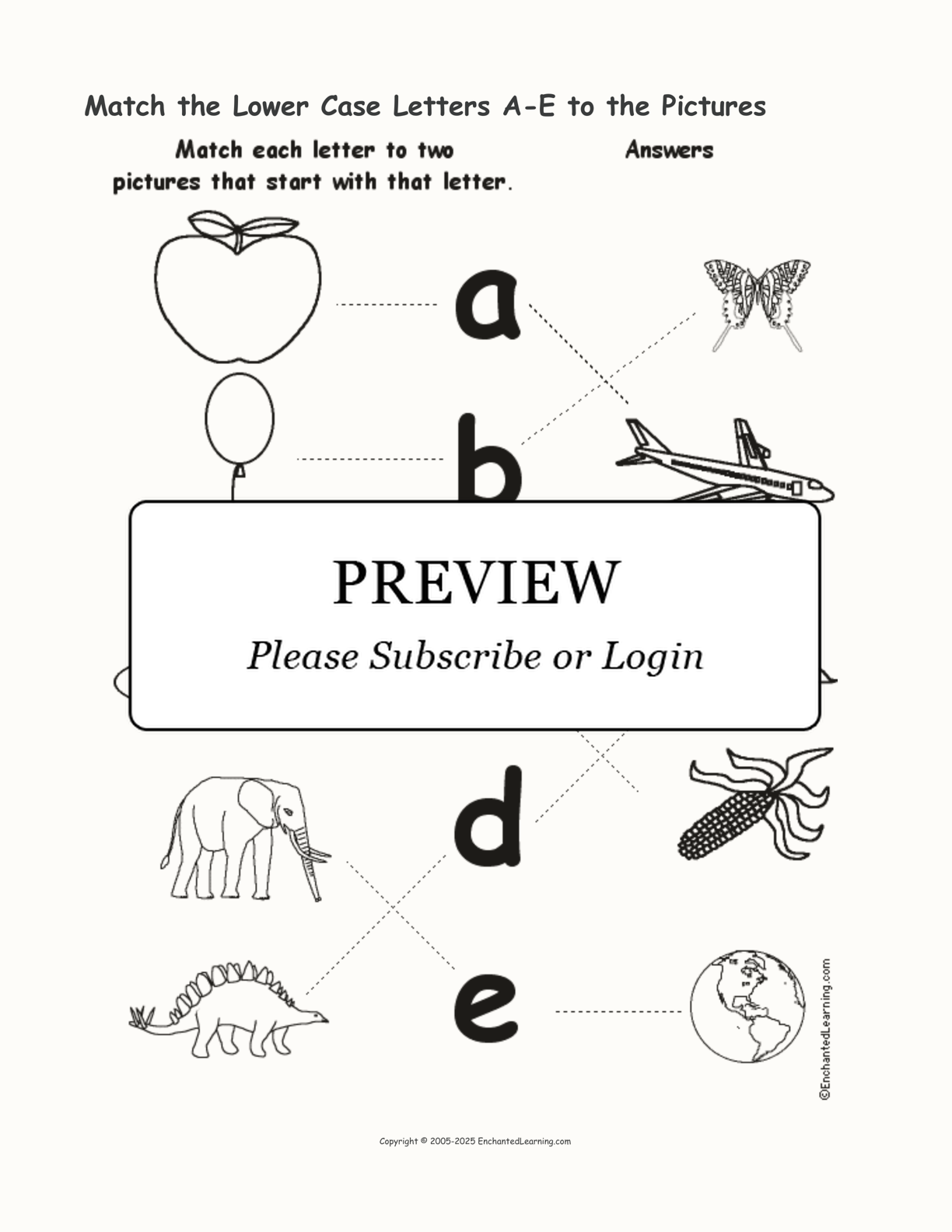 Match the Lower Case Letters A-E to the Pictures interactive worksheet page 2