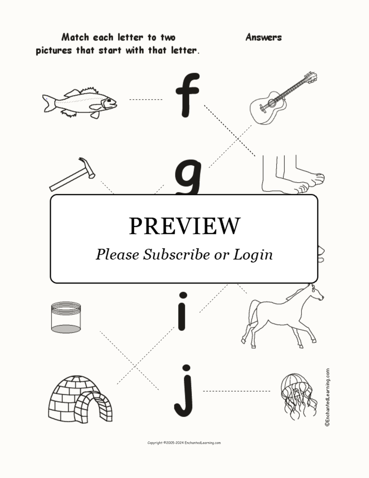Match the Lower Case Letters F-J to the Pictures interactive worksheet page 2
