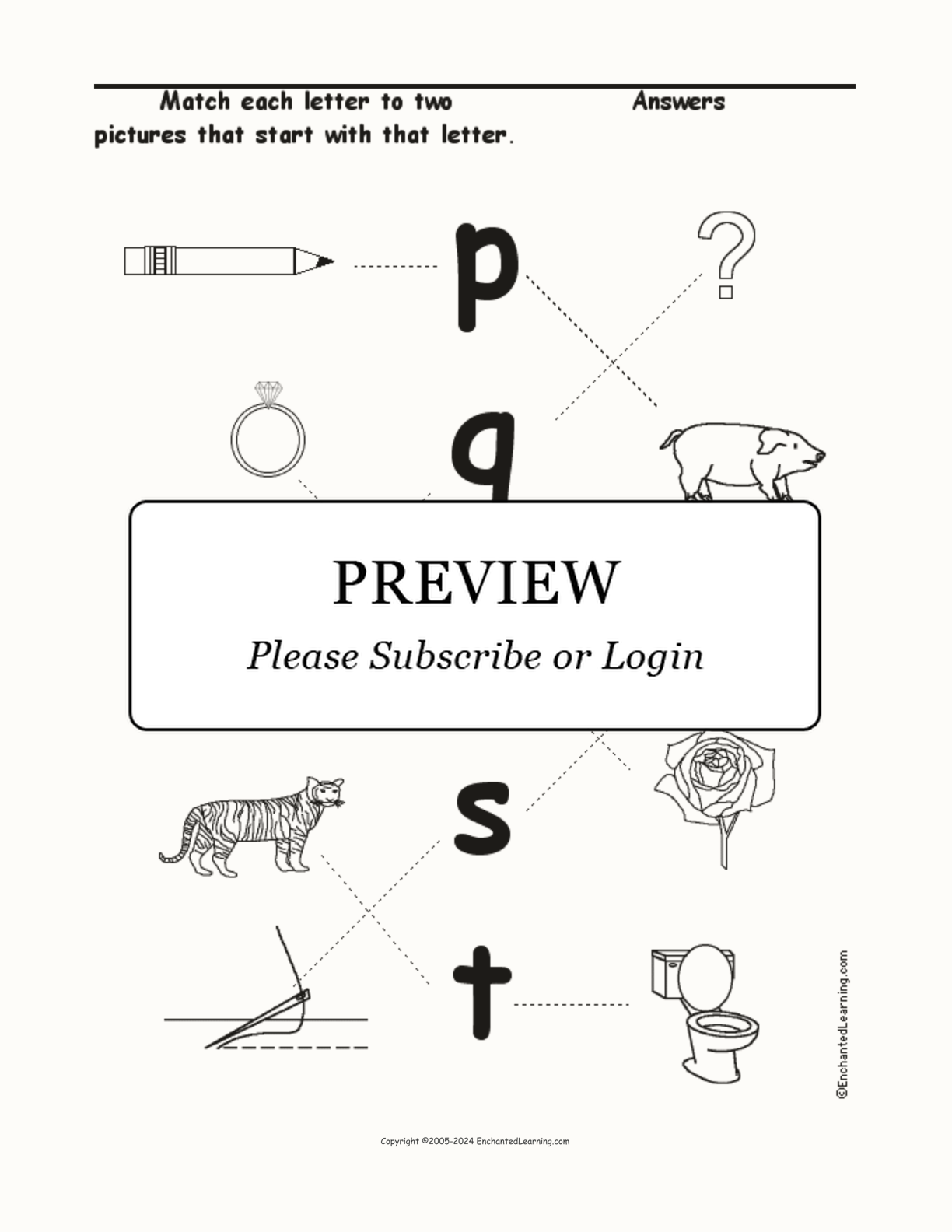 Match the Lower Case Letters P-T to the Pictures interactive worksheet page 2