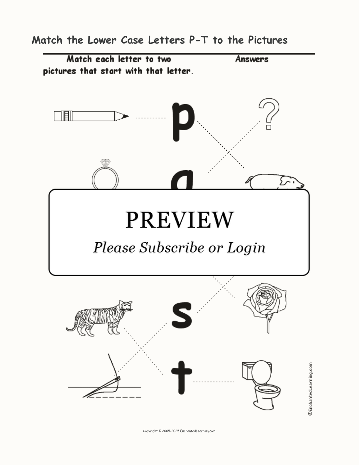 Match the Lower Case Letters P-T to the Pictures interactive worksheet page 2