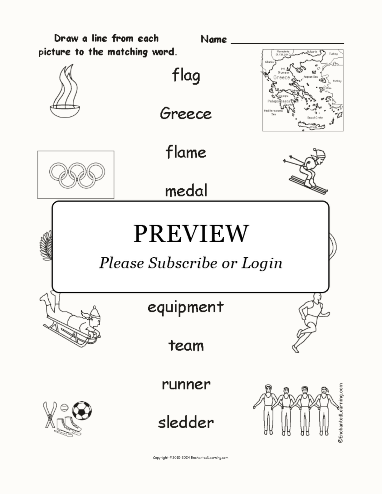 Match the Olympics Words to the Pictures interactive worksheet page 1