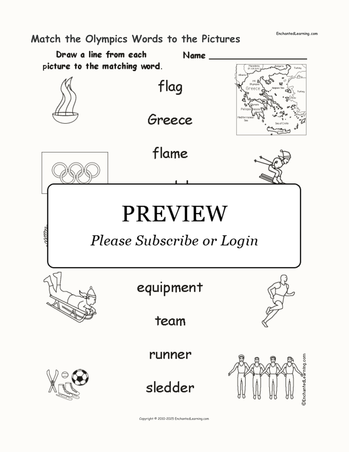 Match the Olympics Words to the Pictures interactive worksheet page 1