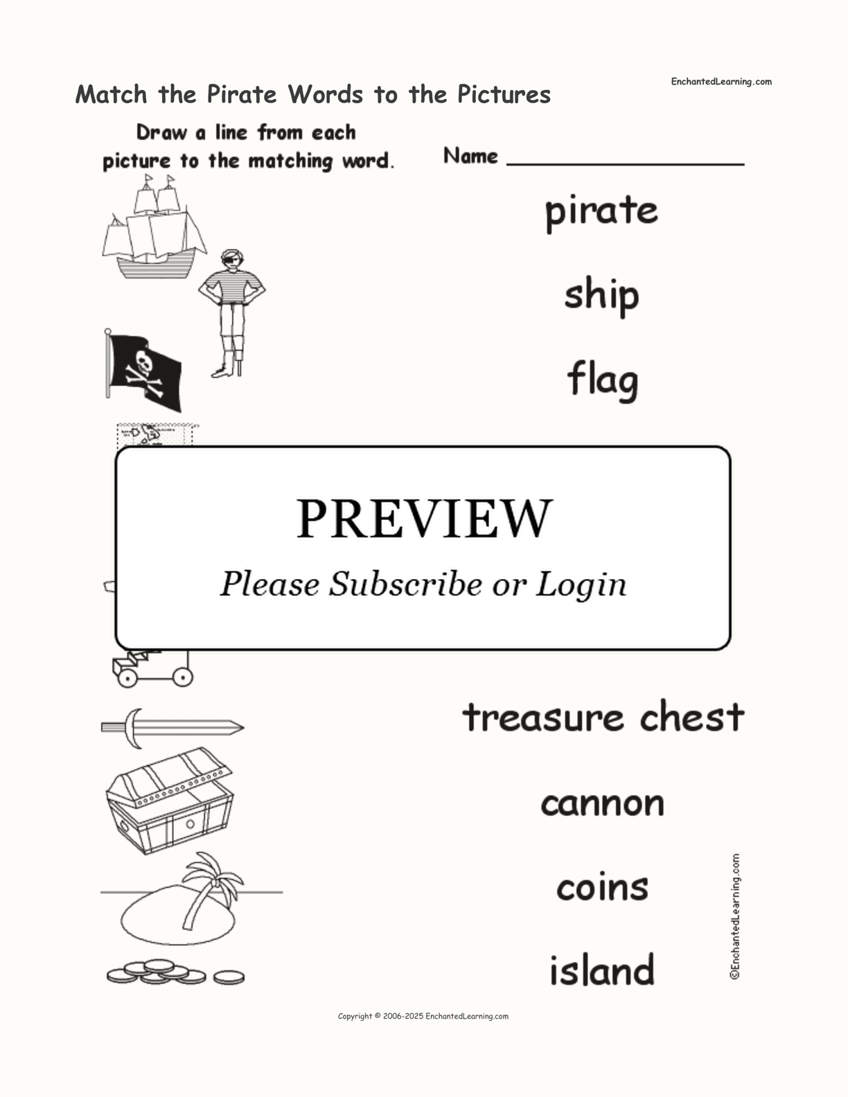 Match the Pirate Words to the Pictures interactive worksheet page 1