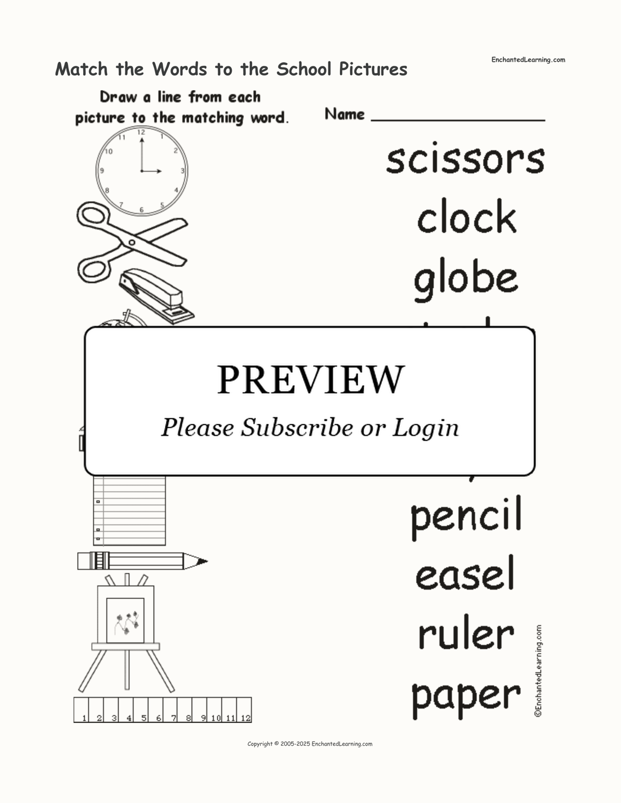 Match the Words to the School Pictures interactive worksheet page 1