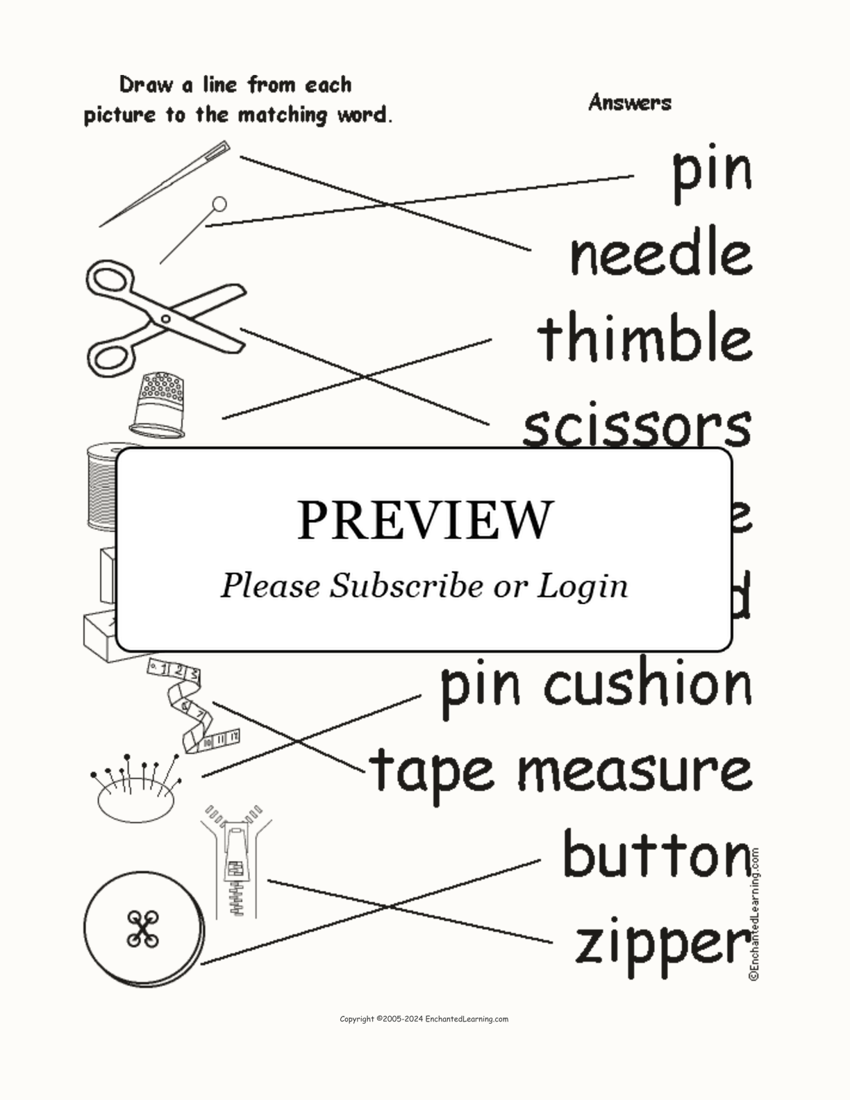 Match the Sewing Words to the Pictures interactive worksheet page 2