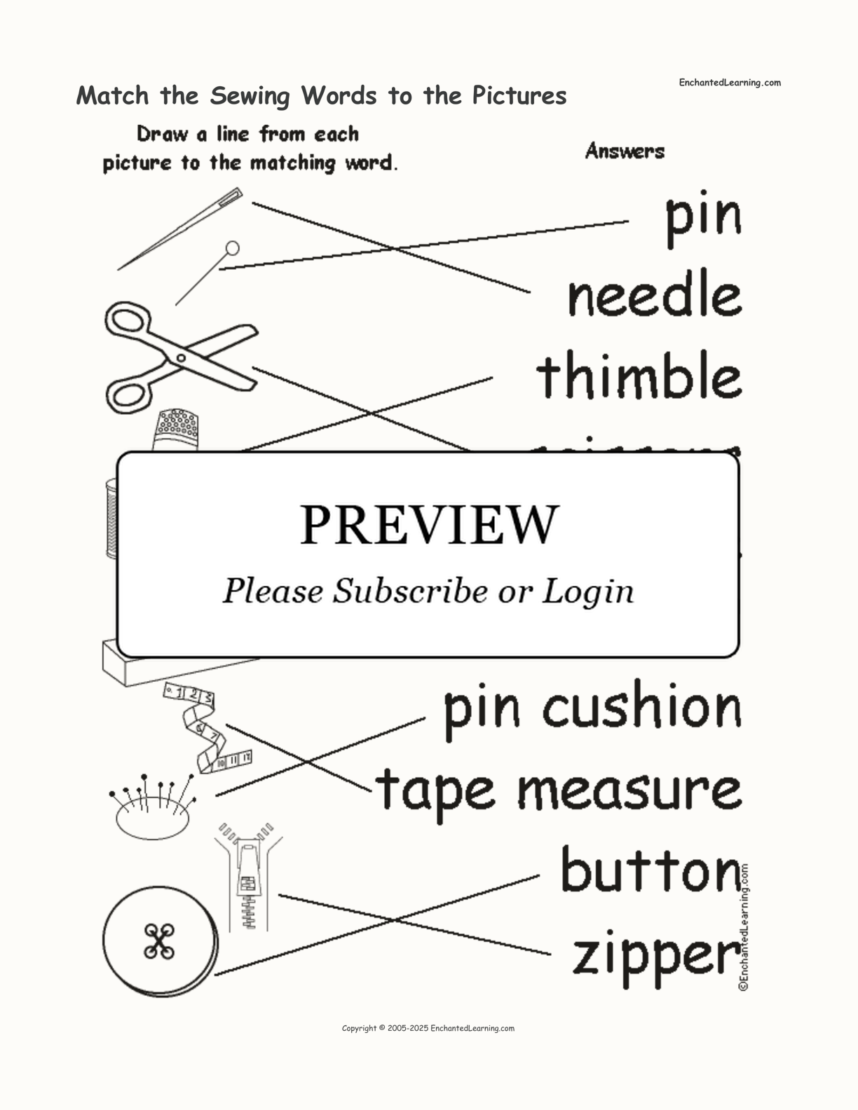 Match the Sewing Words to the Pictures interactive worksheet page 2