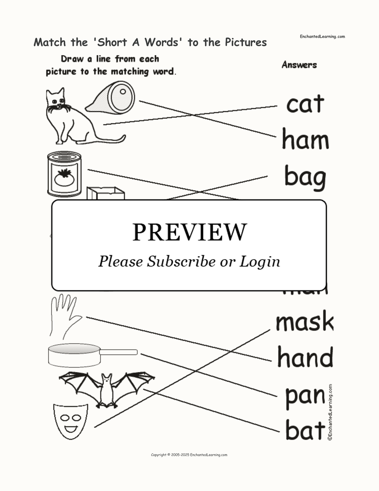 Match the 'Short A Words' to the Pictures interactive worksheet page 2