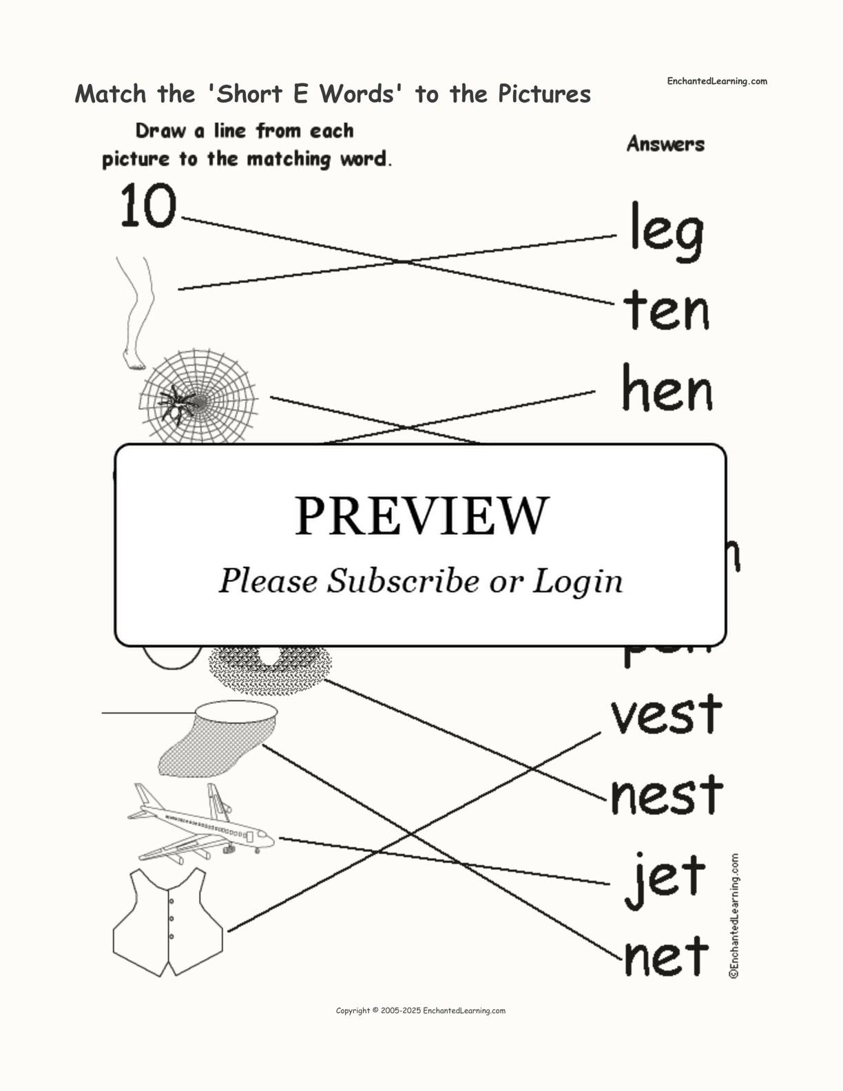 Match the 'Short E Words' to the Pictures interactive worksheet page 2