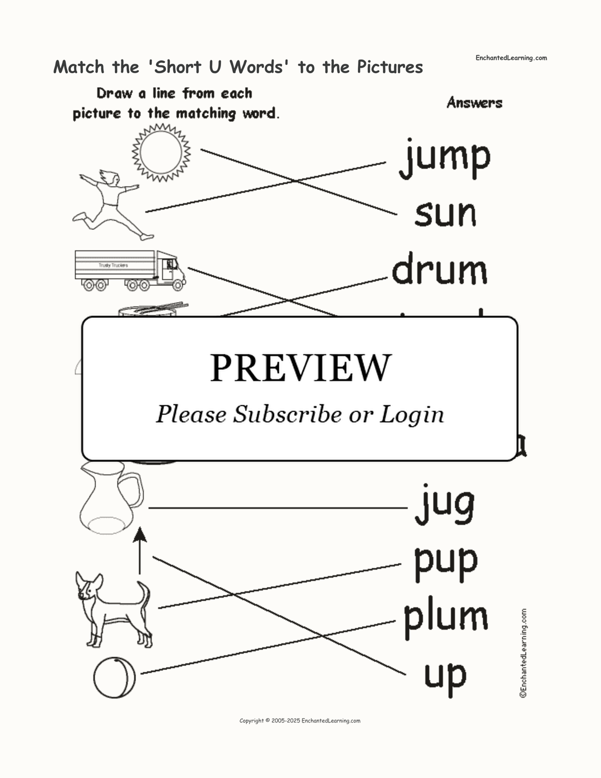 Match the 'Short U Words' to the Pictures interactive worksheet page 2