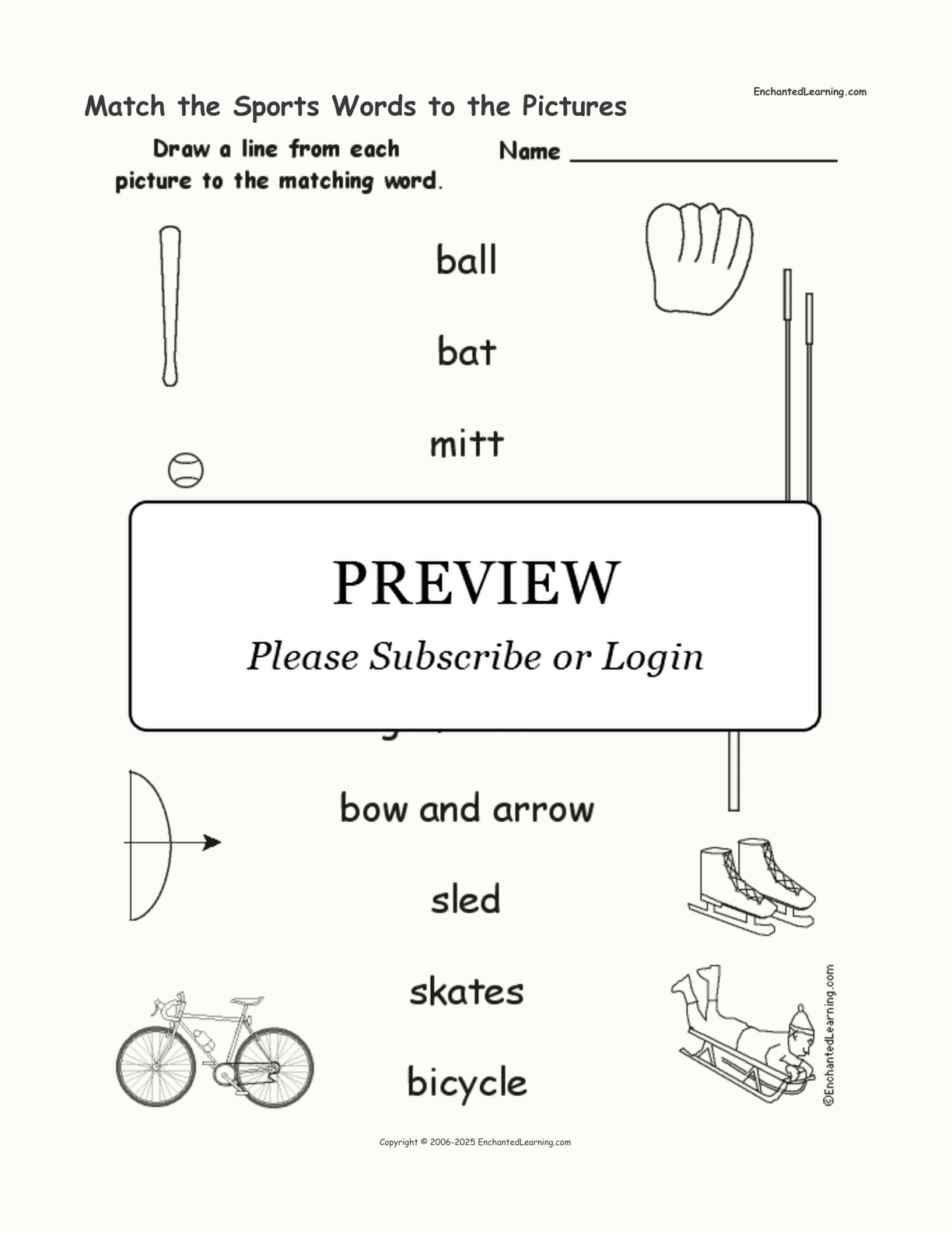 Match the Sports Words to the Pictures interactive worksheet page 1