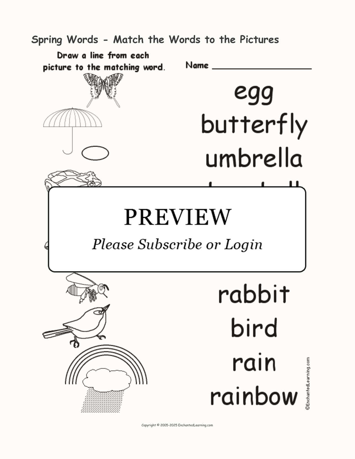 Spring Words - Match the Words to the Pictures interactive worksheet page 1