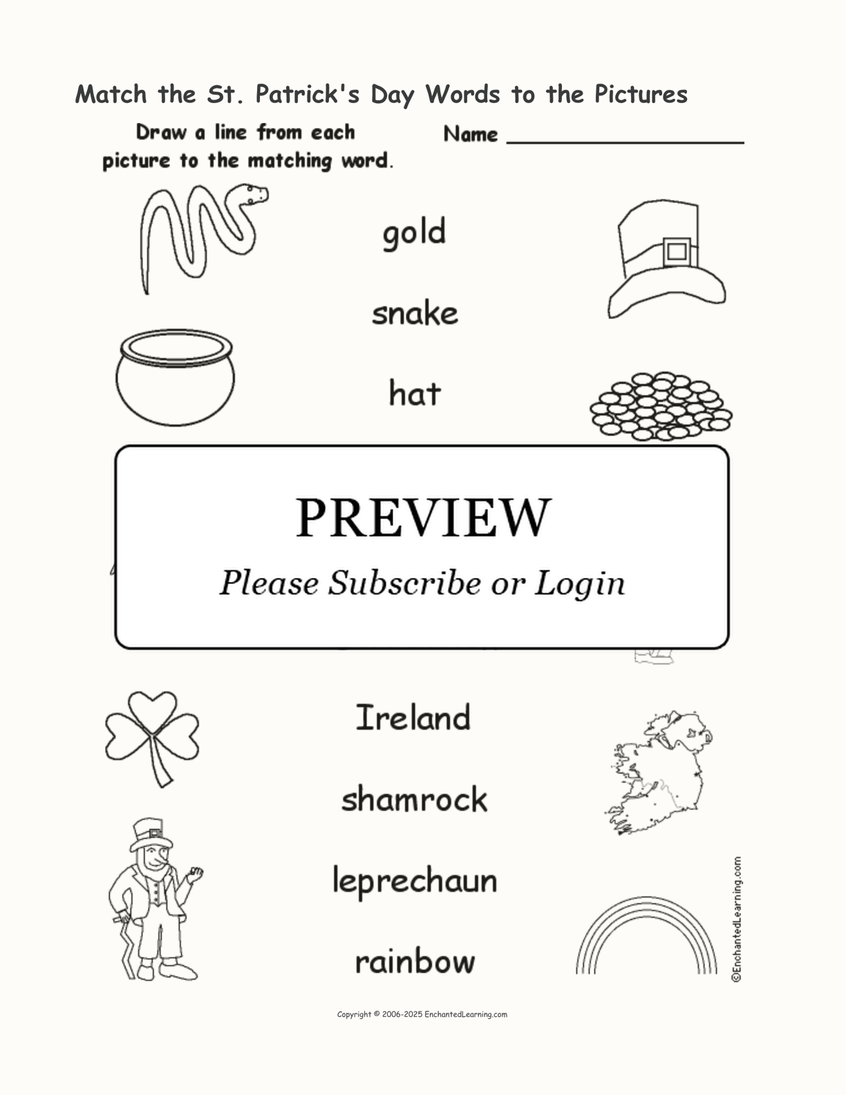 Match the St. Patrick's Day Words to the Pictures interactive worksheet page 1