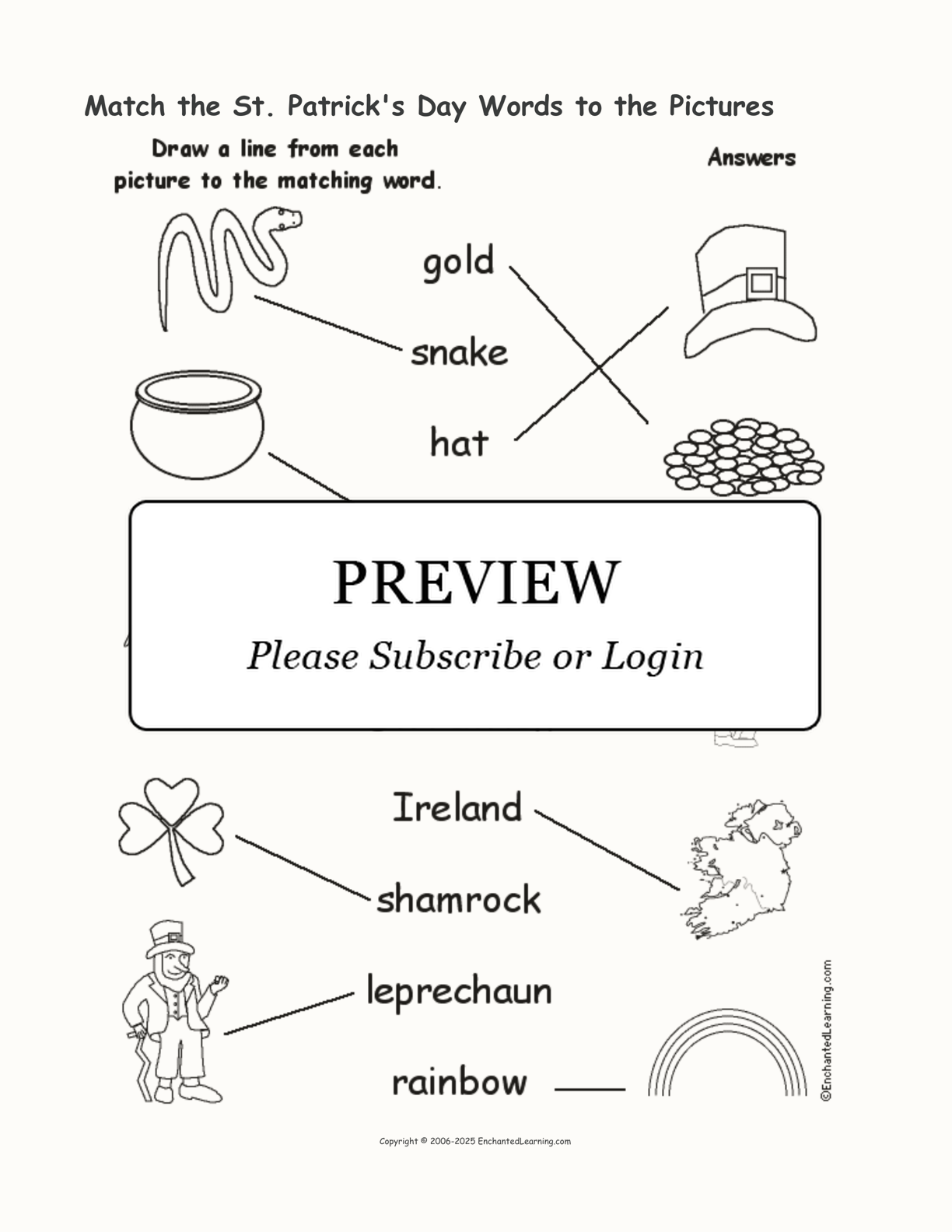 Match the St. Patrick's Day Words to the Pictures interactive worksheet page 2