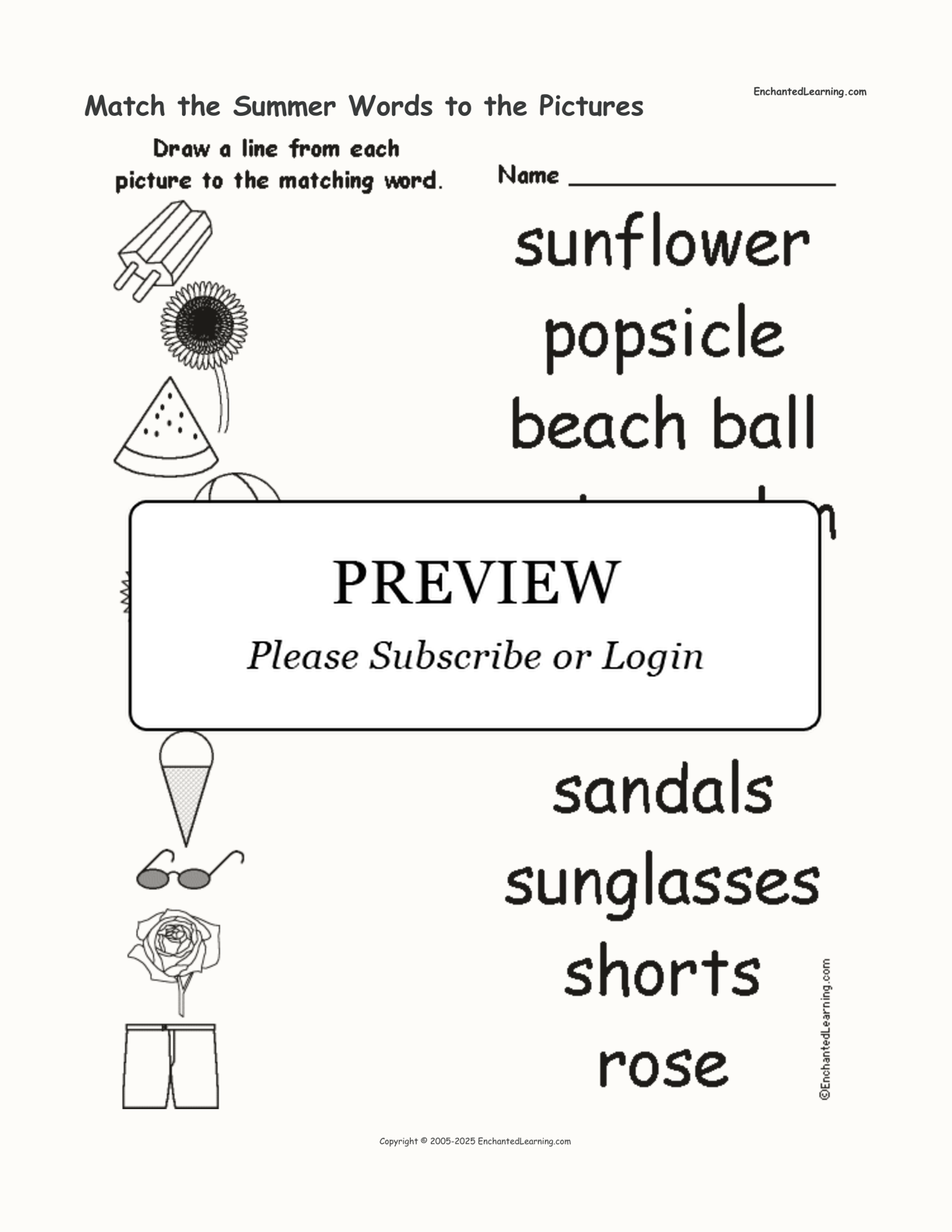 Match the Summer Words to the Pictures interactive worksheet page 1