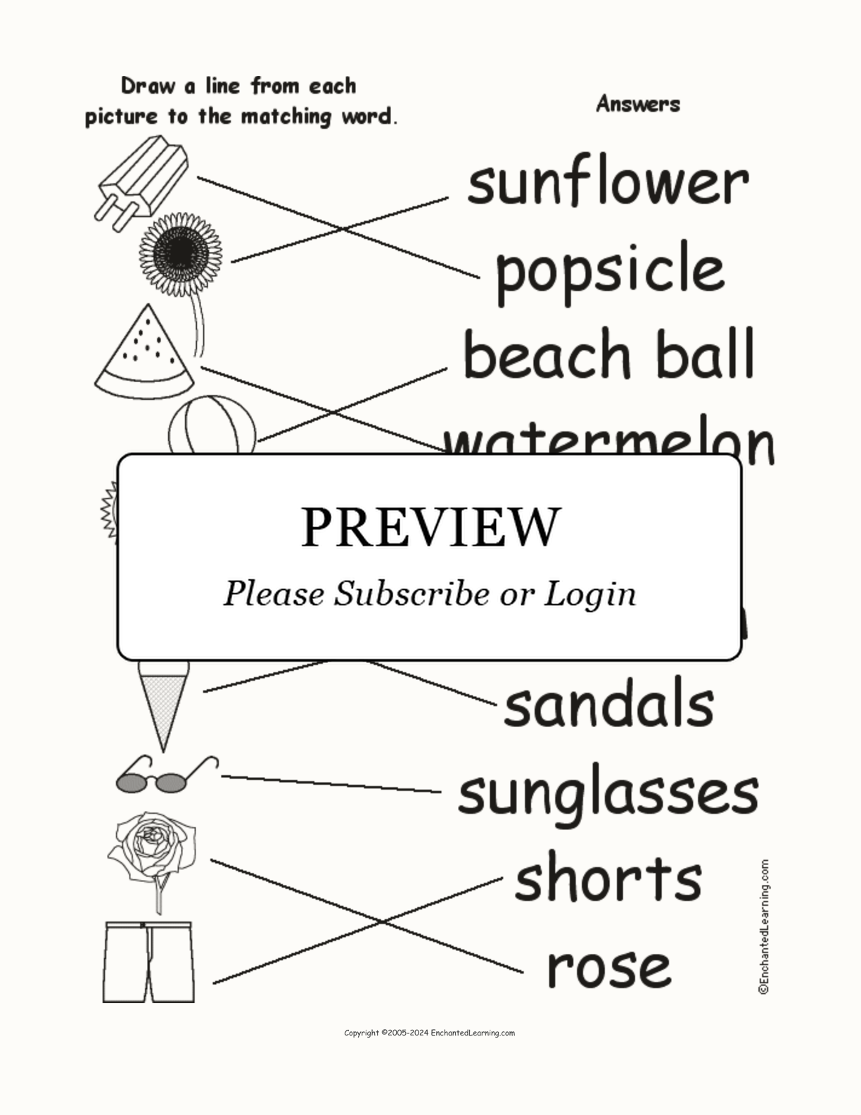 Match the Summer Words to the Pictures interactive worksheet page 2