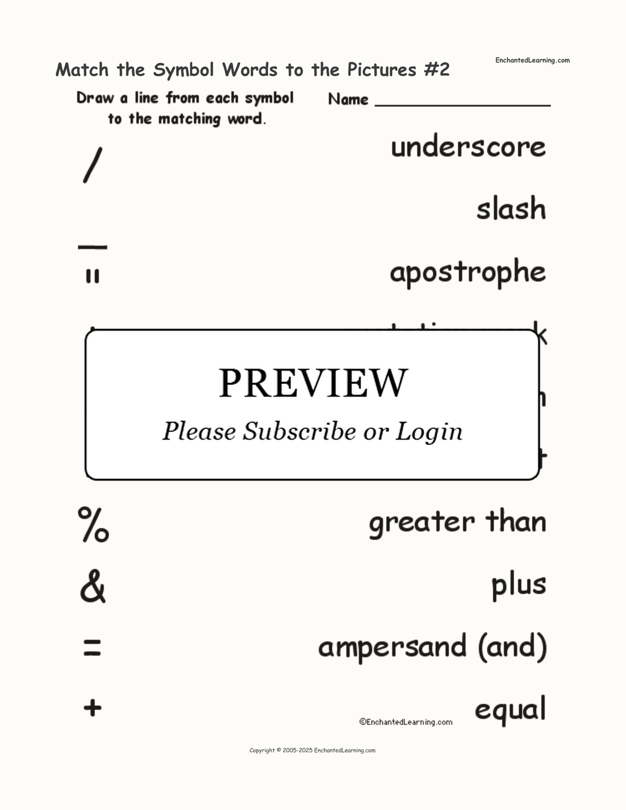 Match the Symbol Words to the Pictures #2 interactive worksheet page 1