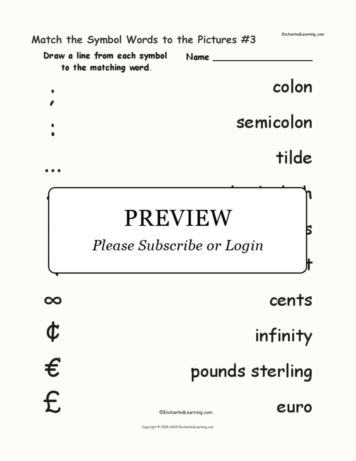 Match the Symbol Words to the Pictures #3 interactive worksheet page 1