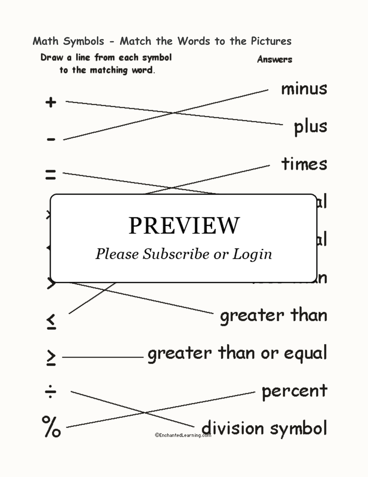 Math Symbols - Match the Words to the Pictures interactive worksheet page 2