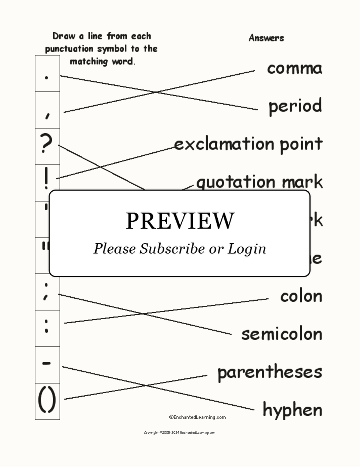 Match the 'Punctuation Symbol' Words to the Pictures interactive worksheet page 2