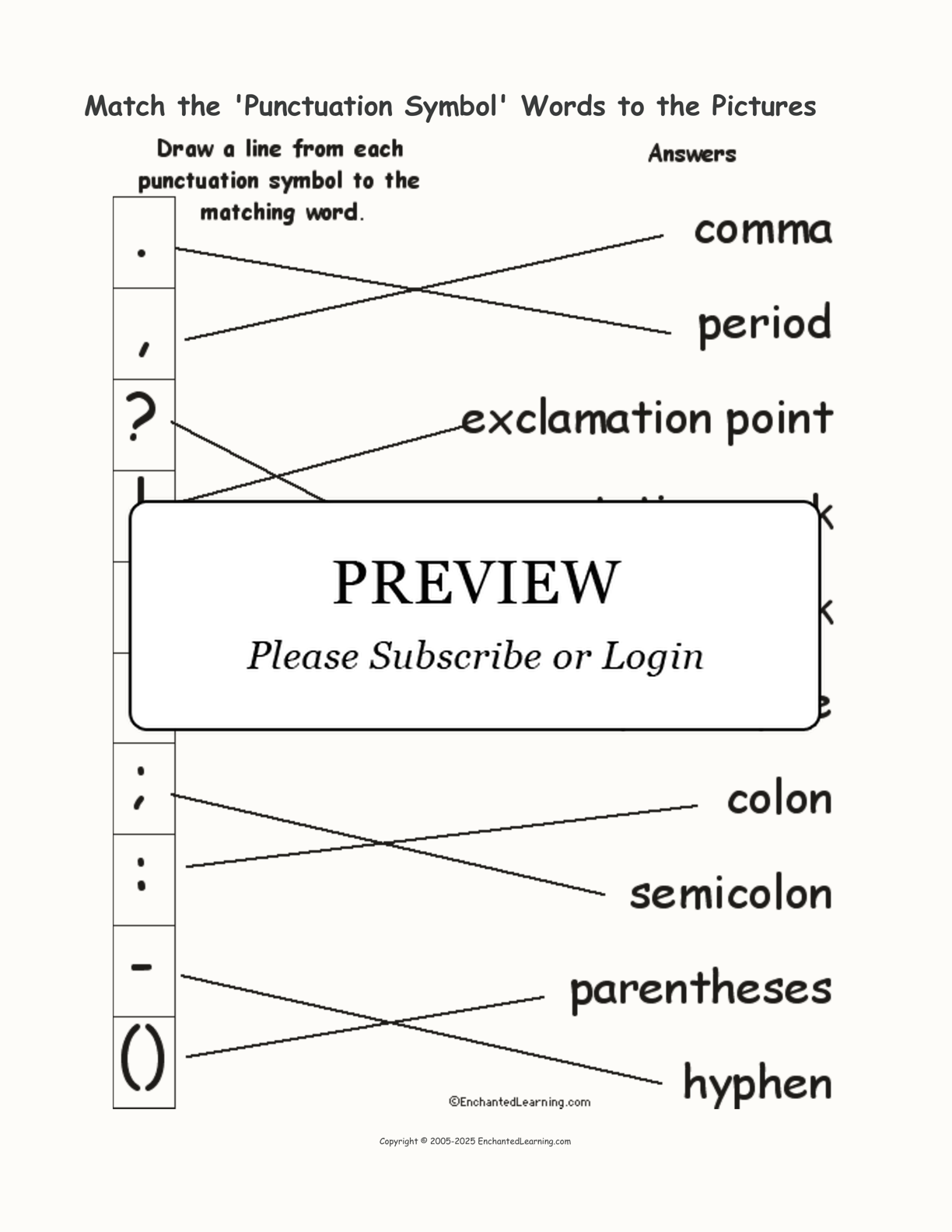 Match the 'Punctuation Symbol' Words to the Pictures interactive worksheet page 2