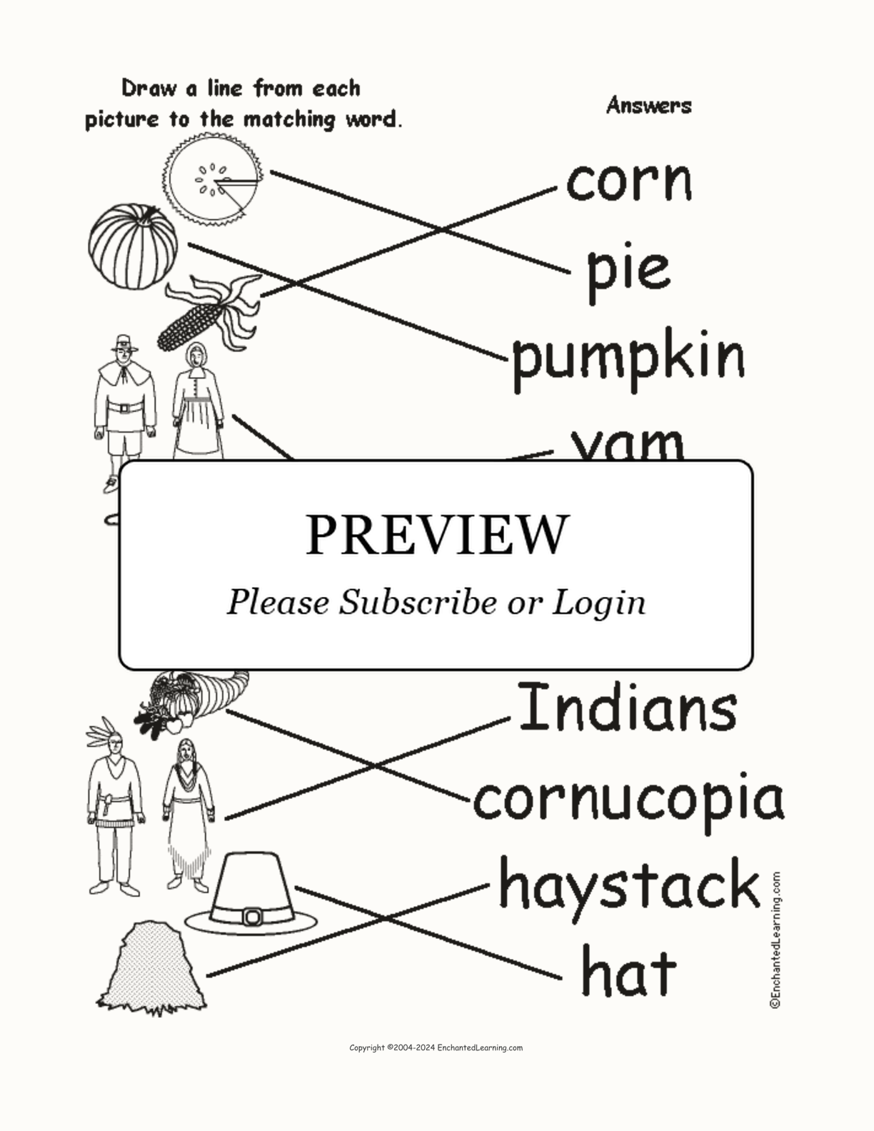 Thanksgiving Words - Match the Words to the Pictures interactive worksheet page 2