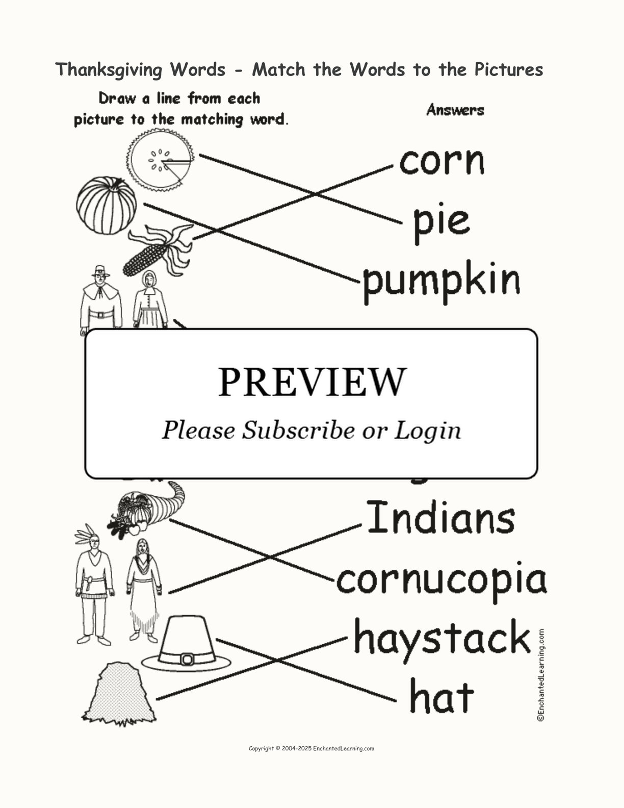 Thanksgiving Words - Match the Words to the Pictures interactive worksheet page 2