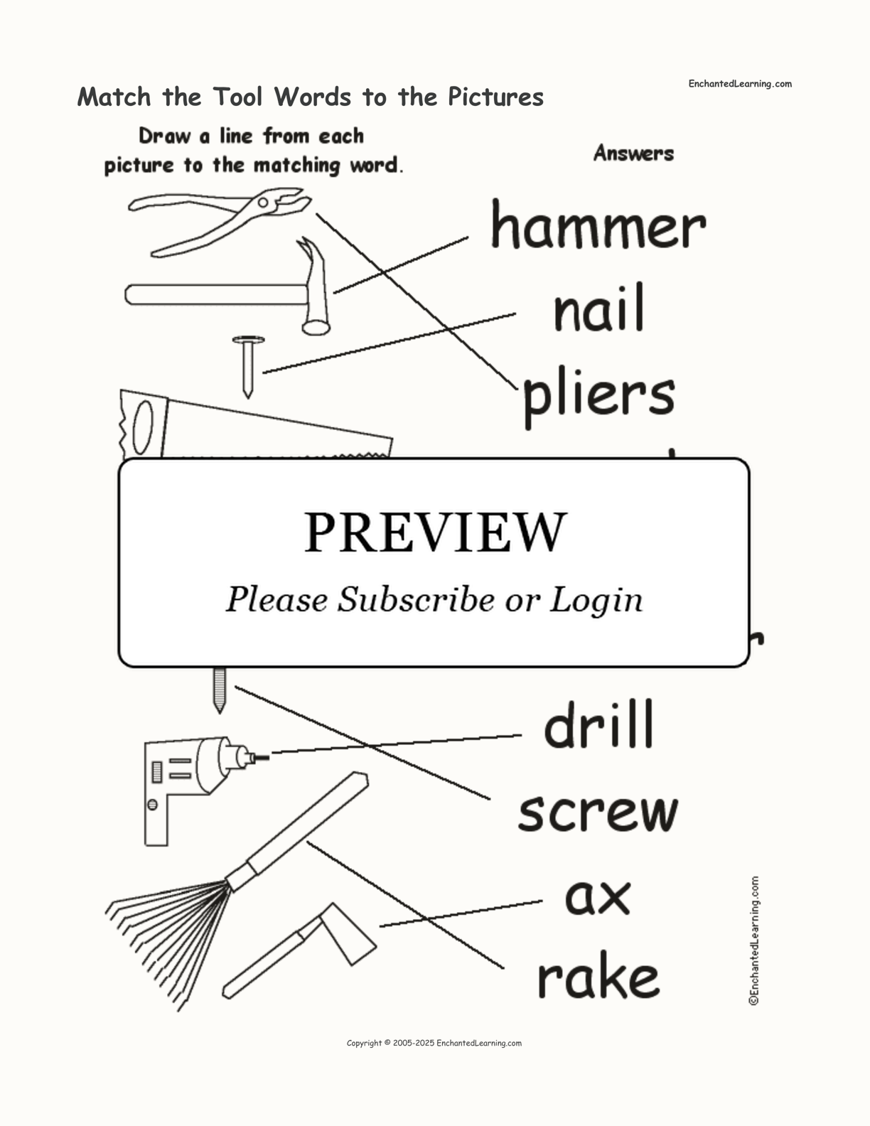 Match the Tool Words to the Pictures interactive worksheet page 2