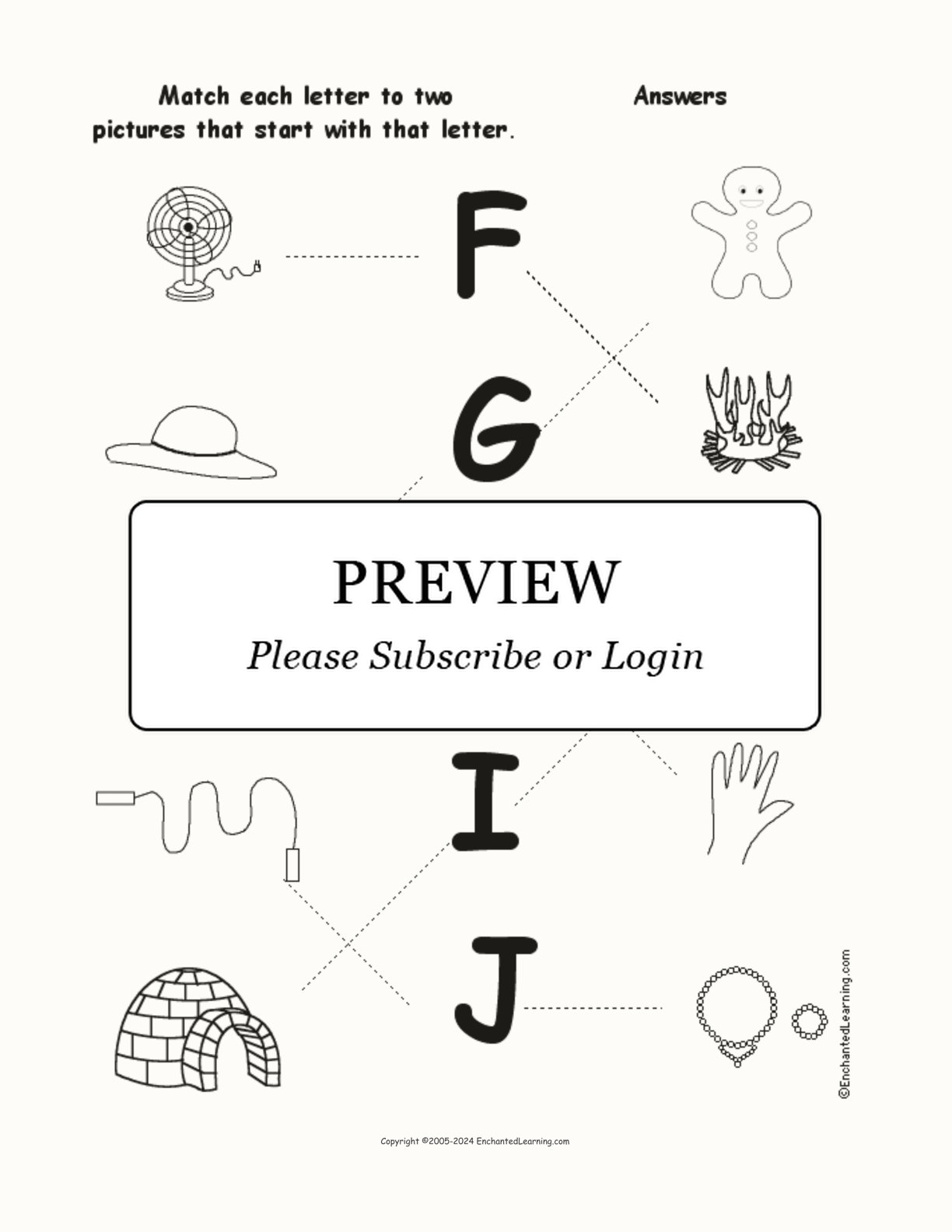 Match the Upper Case Letters F-J to the Pictures interactive worksheet page 2