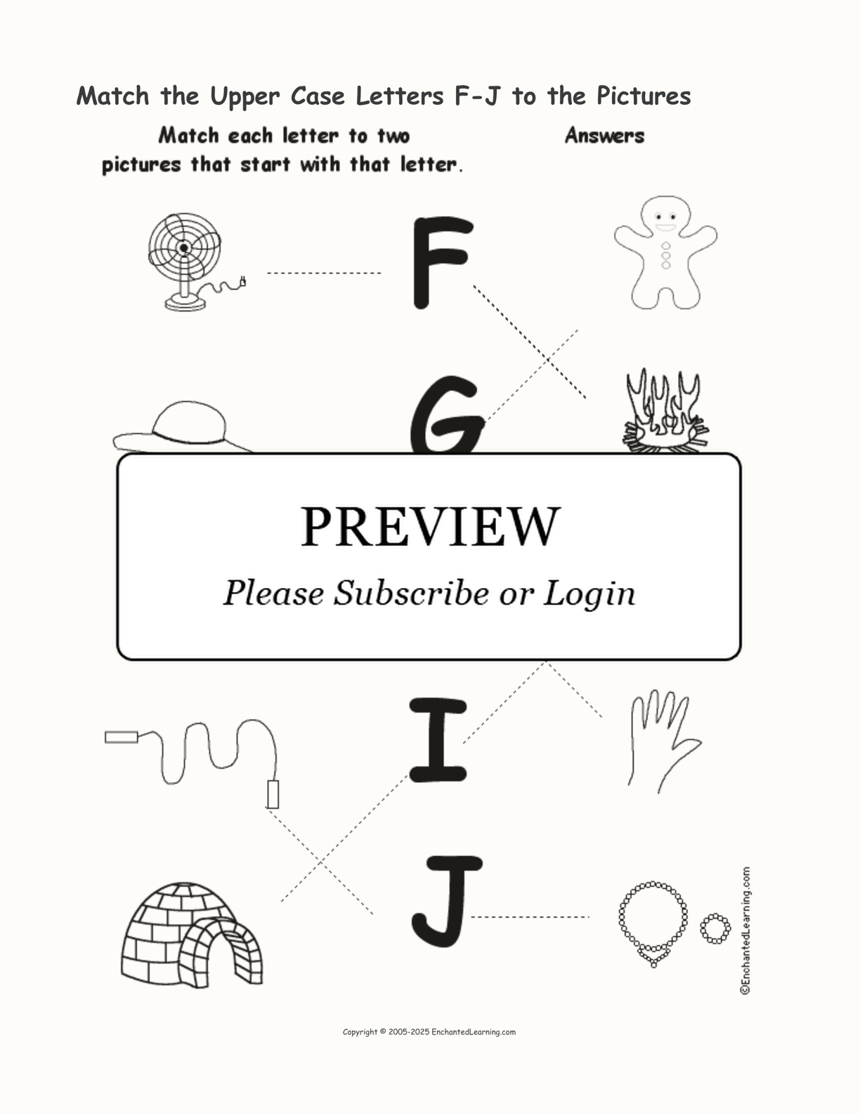 Match the Upper Case Letters F-J to the Pictures interactive worksheet page 2