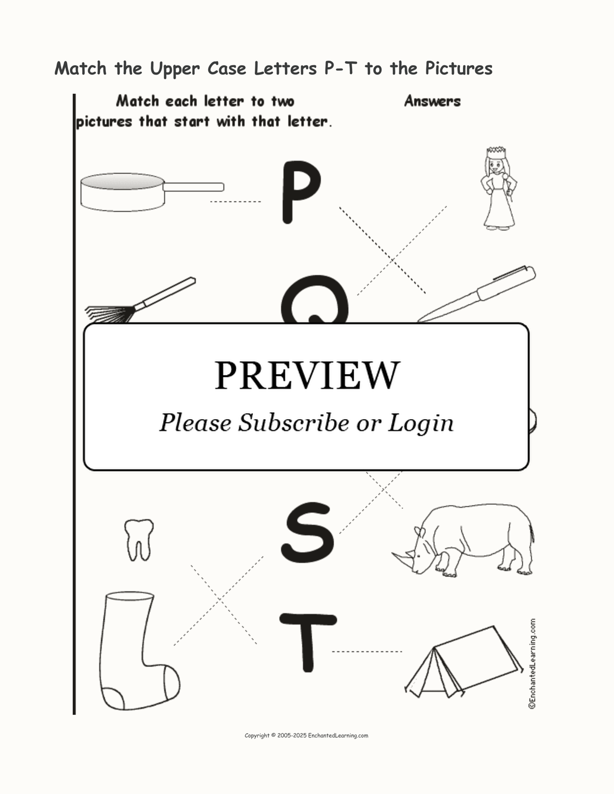 Match the Upper Case Letters P-T to the Pictures interactive worksheet page 2