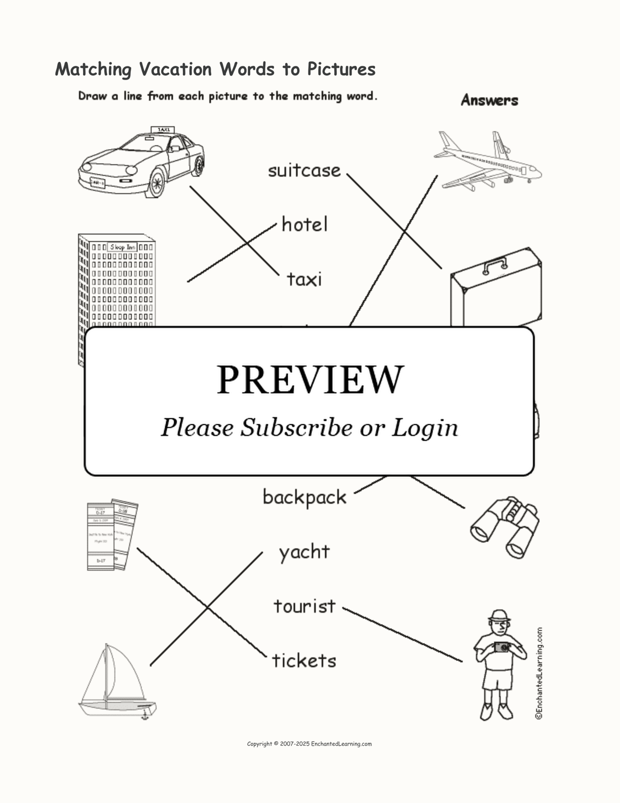 Matching Vacation Words to Pictures interactive worksheet page 2