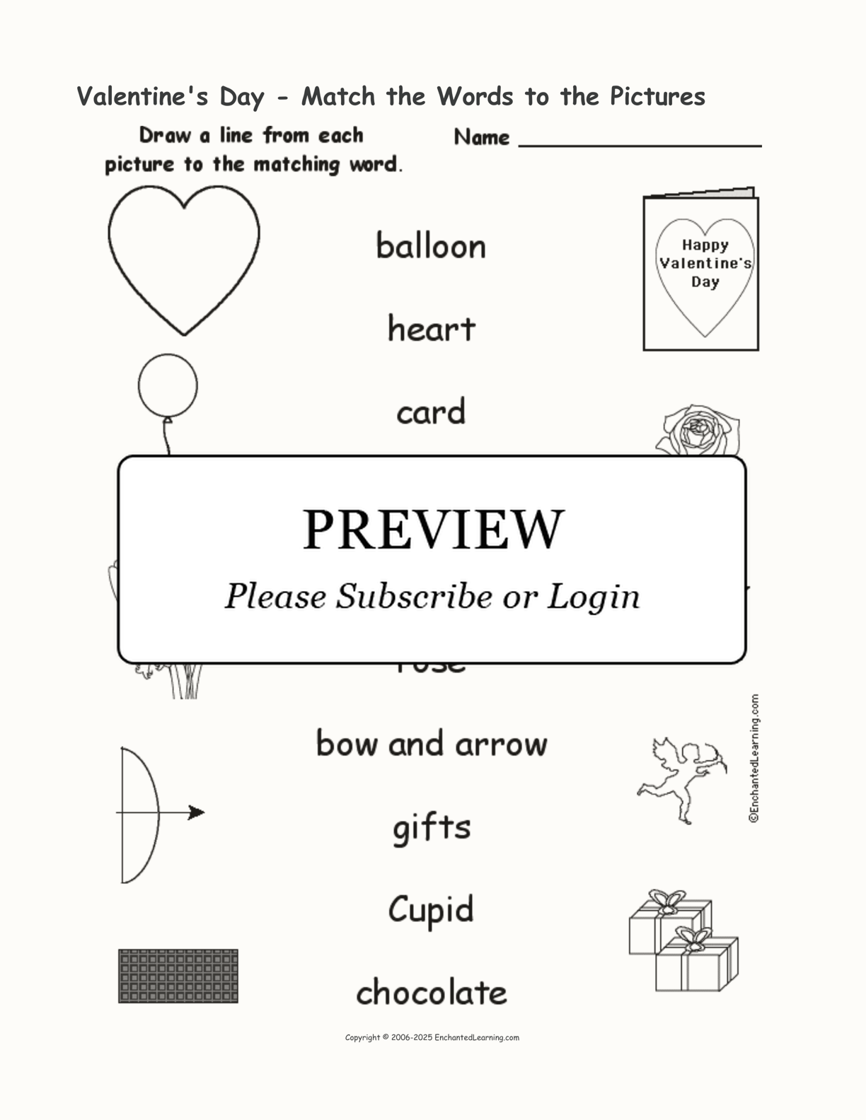 Valentine's Day - Match the Words to the Pictures interactive worksheet page 1