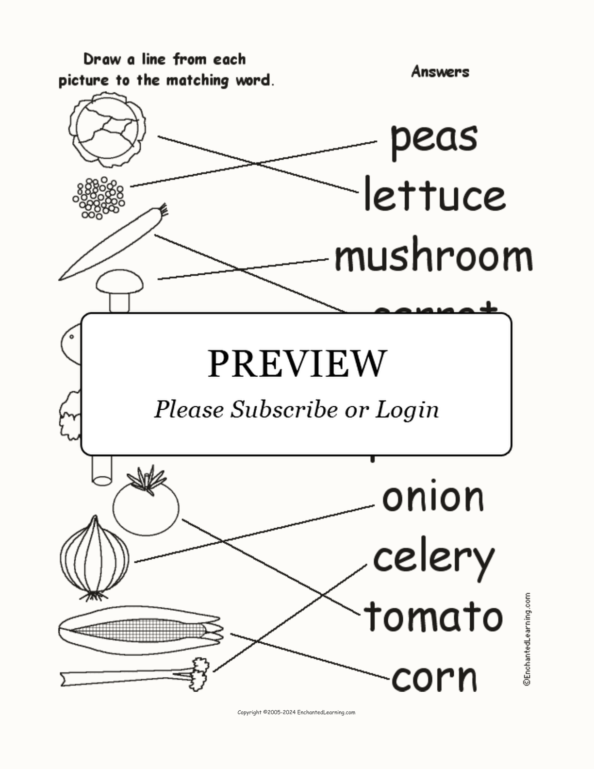 Match the Vegetable Words to the Pictures interactive worksheet page 2