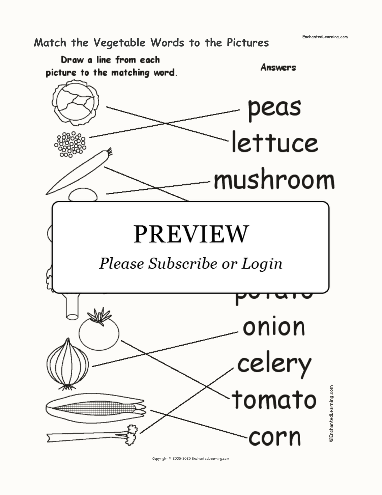 Match the Vegetable Words to the Pictures interactive worksheet page 2