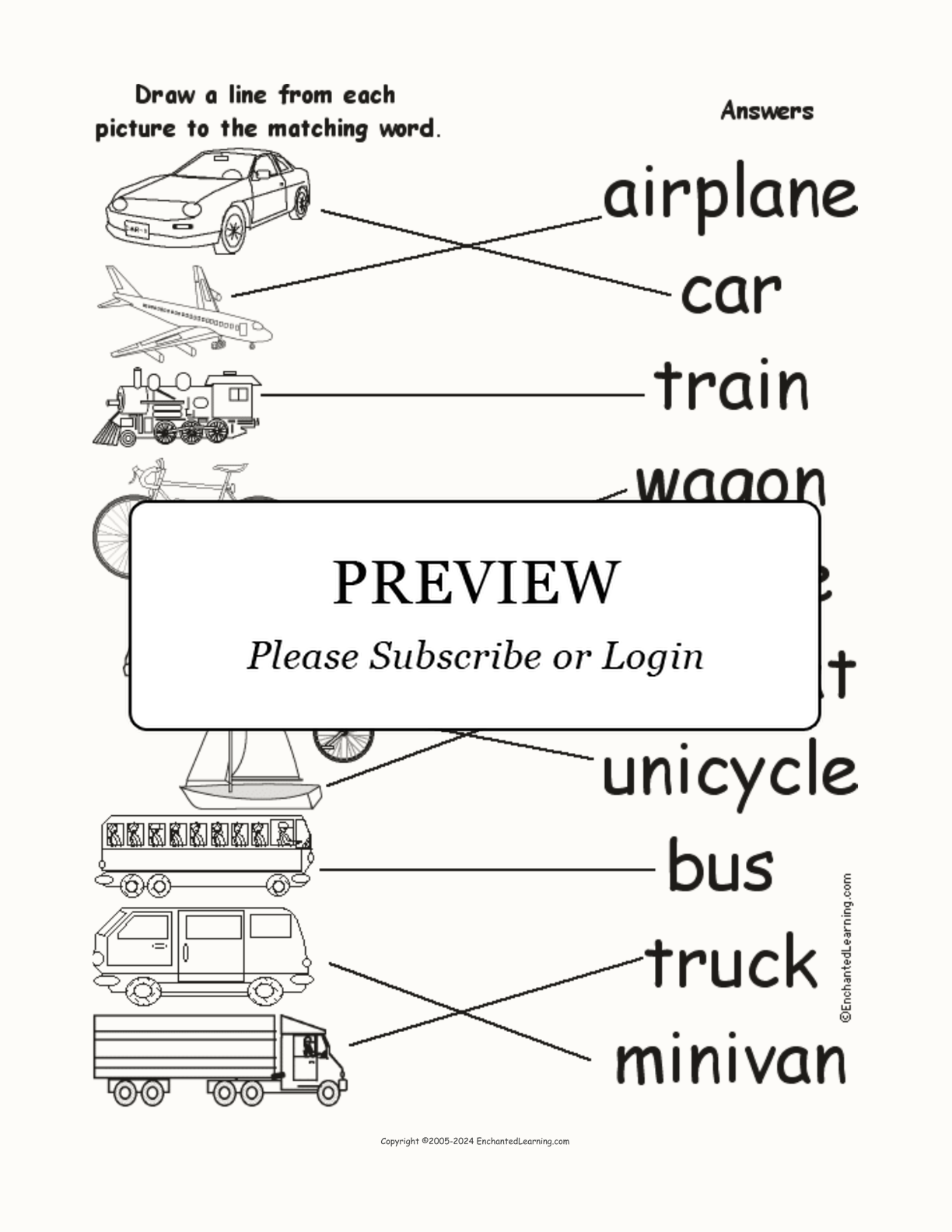 Match the Vehicle Words to the Pictures interactive worksheet page 2