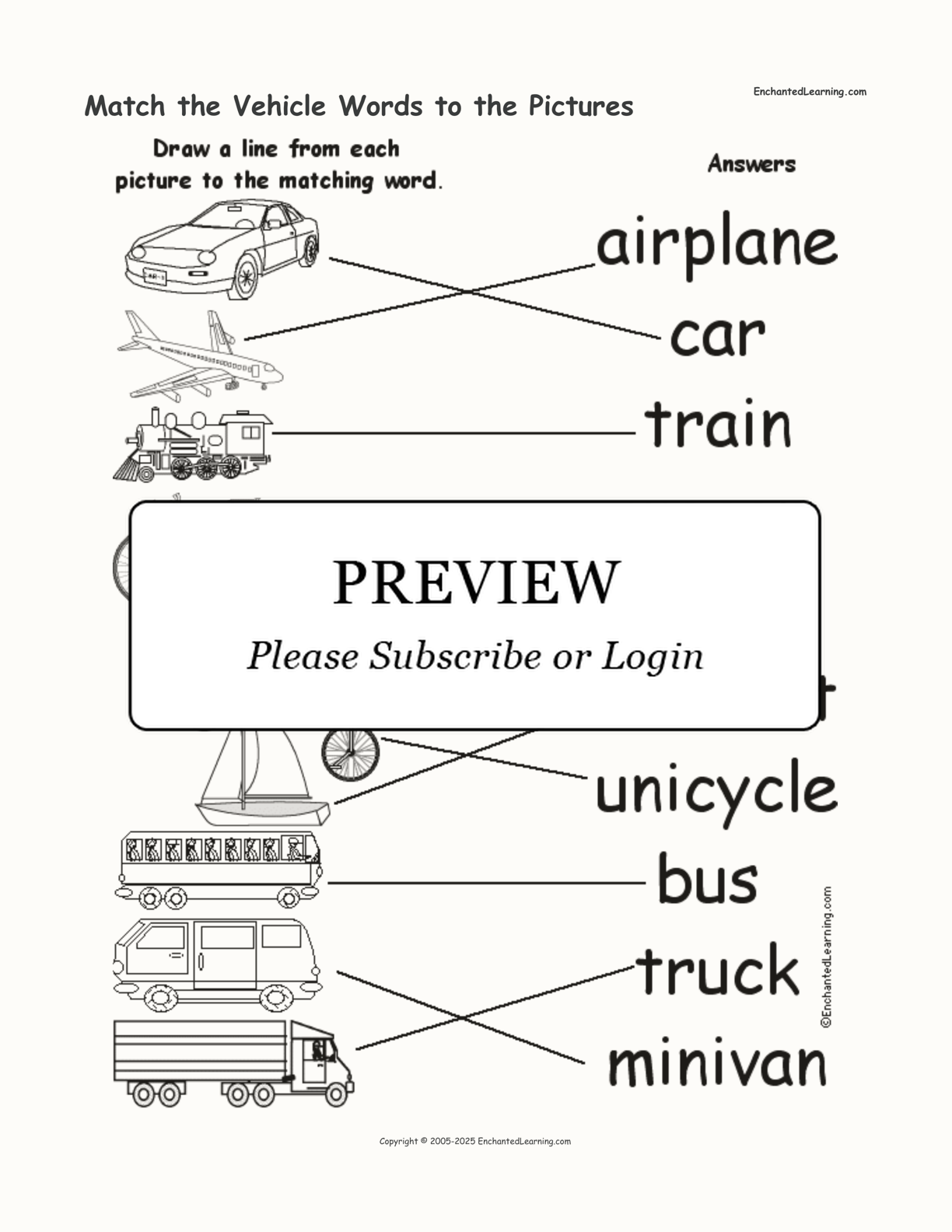 Match the Vehicle Words to the Pictures interactive worksheet page 2