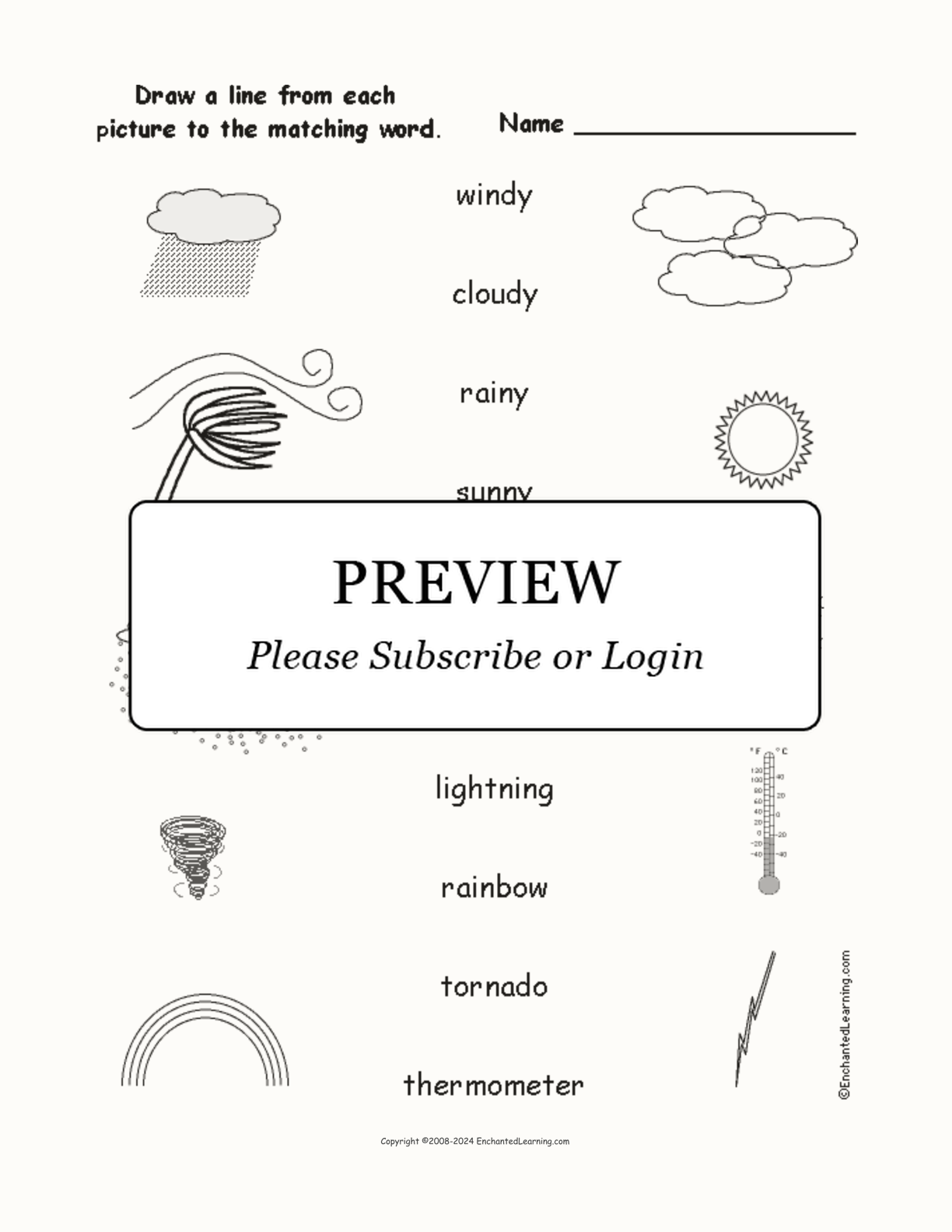 Match the Weather Words to the Pictures interactive worksheet page 1