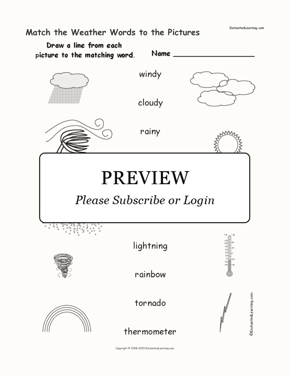 Match the Weather Words to the Pictures interactive worksheet page 1