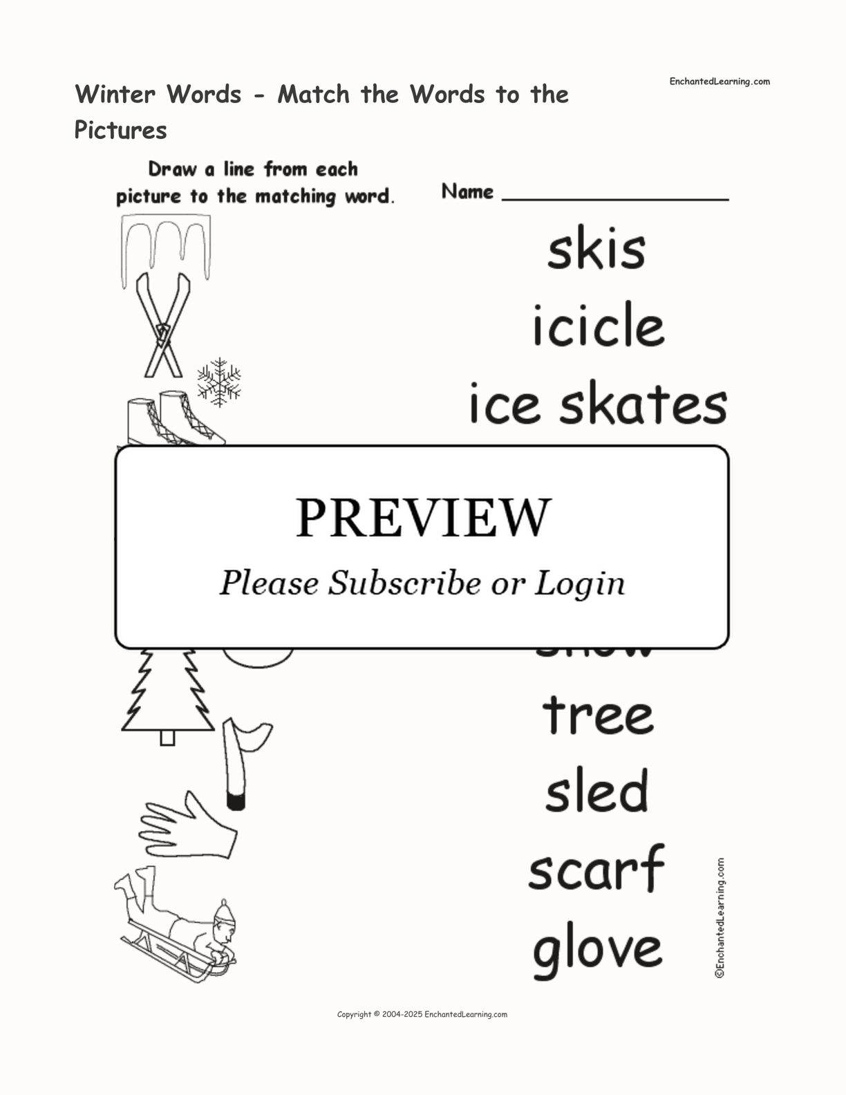 Winter Words - Match the Words to the Pictures interactive worksheet page 1